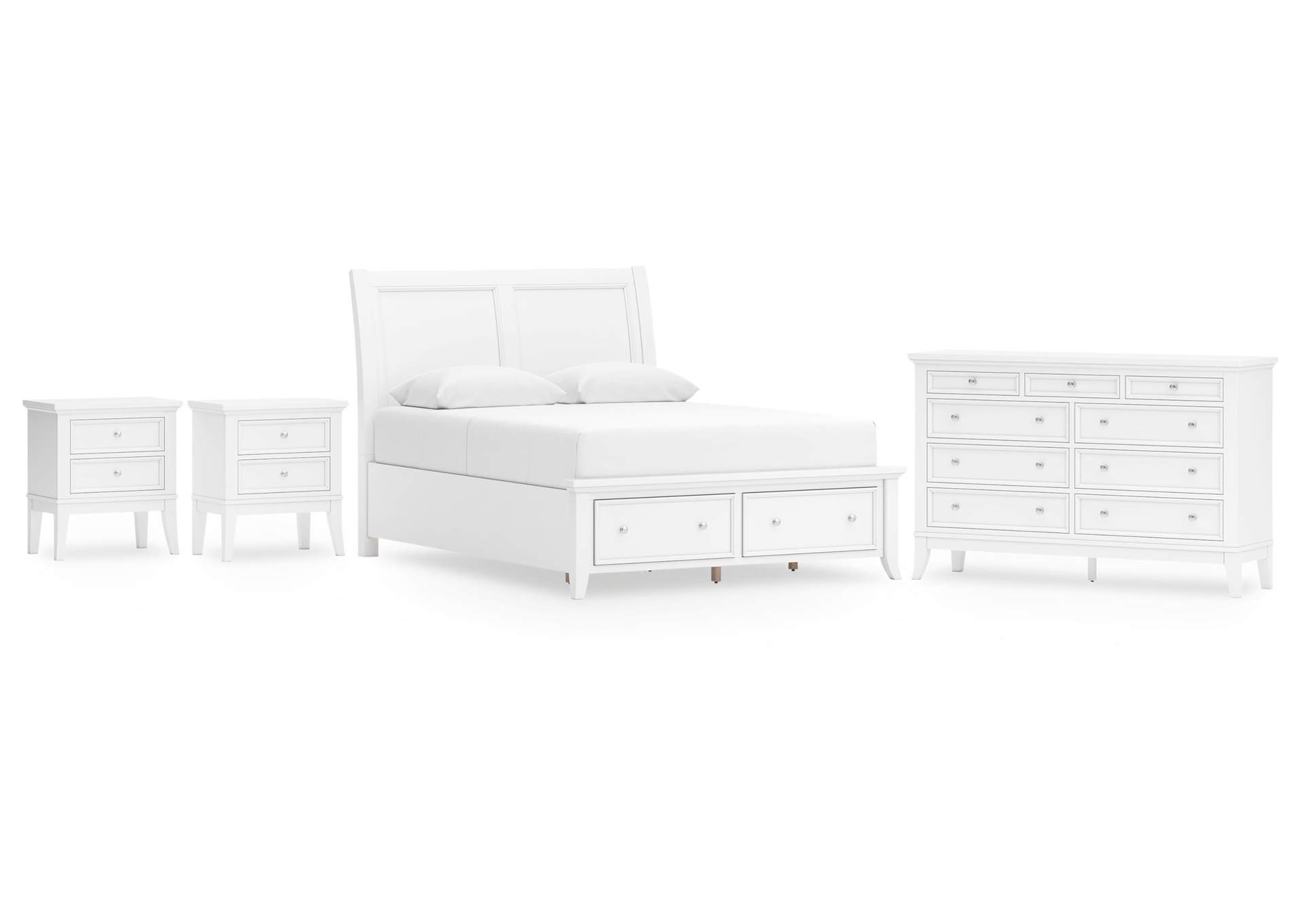Queen Bed Frame with 2 Nightstands & Headboard with Storage Cabinet, Bookcase Shelves - Rustic Brown, Easy Assembly, Iron & Wood main image 1