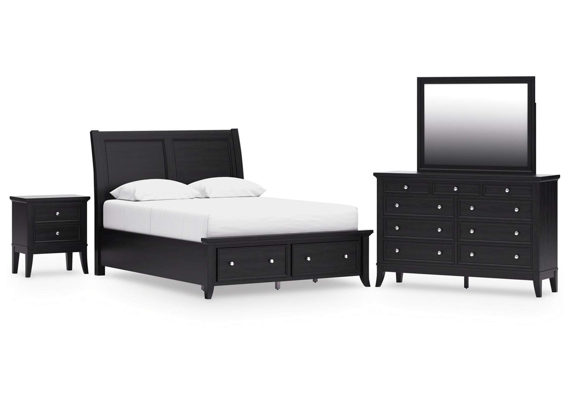 Bambori Queen Sleigh Storage Bed, Dresser, Mirror and Nightstand image 1