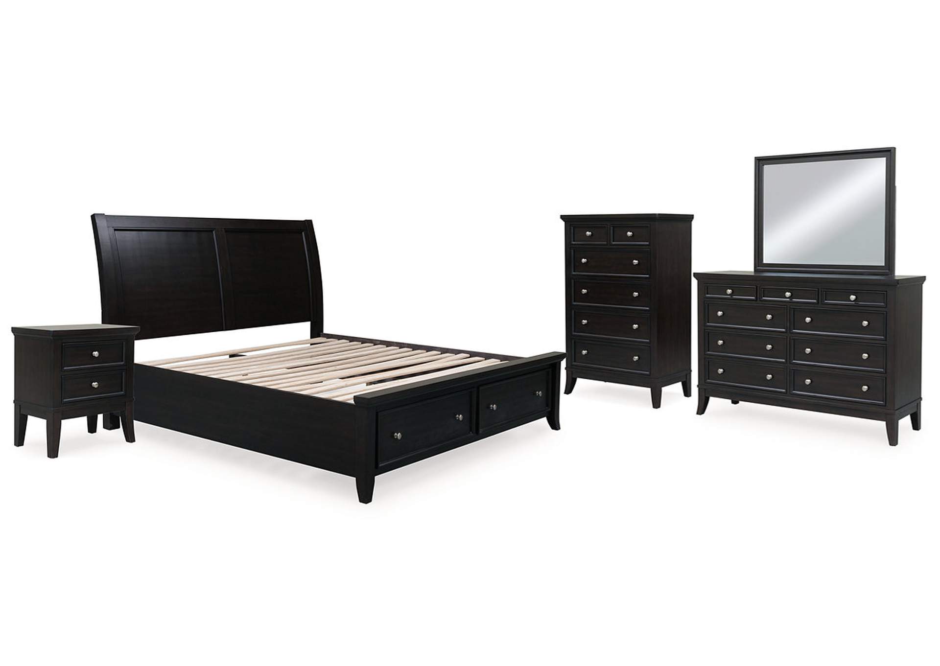 Bambori California King Sleigh Storage Bed, Dresser, Mirror, Chest and Nightstand image 1