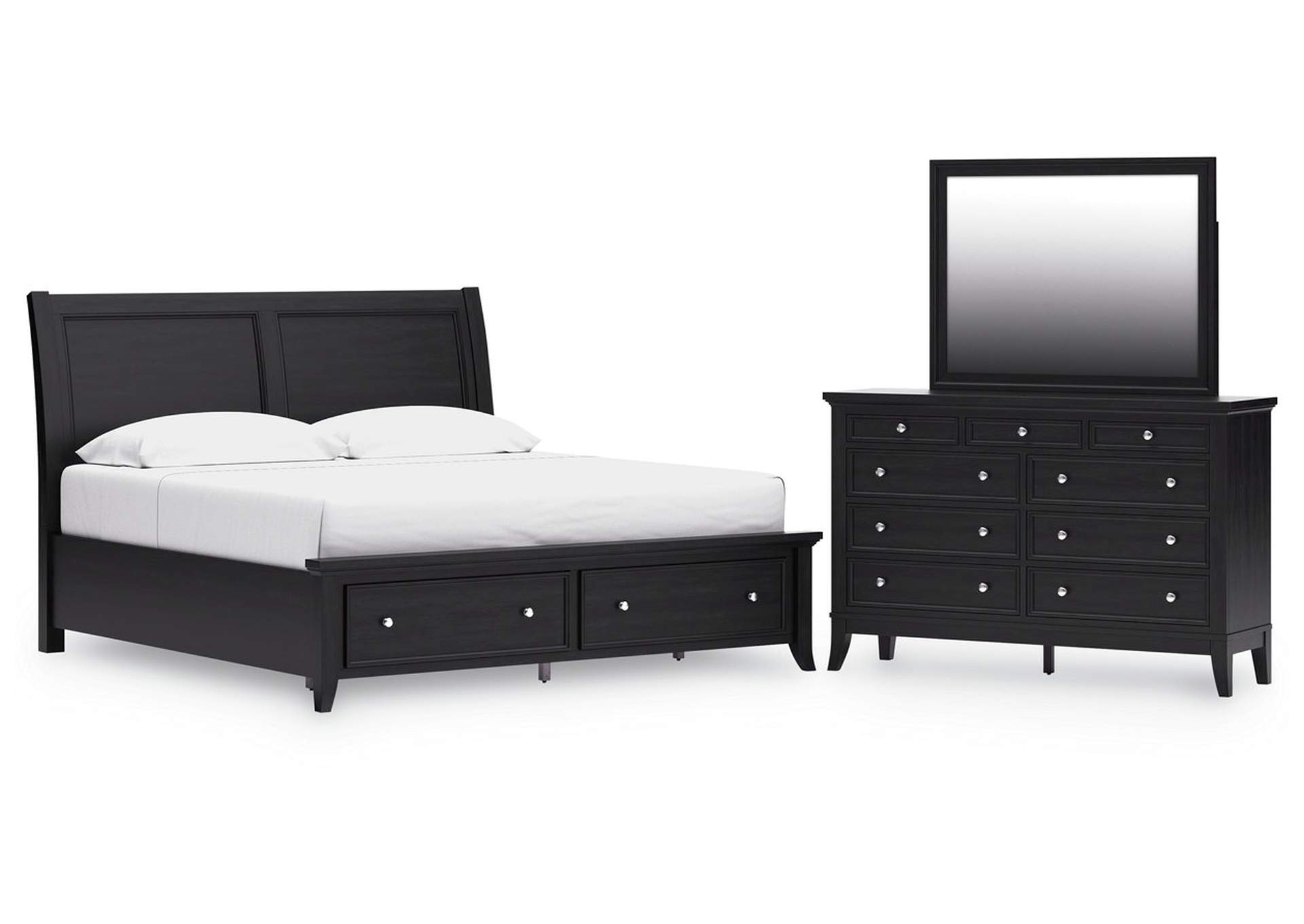 Bambori King Sleigh Storage Bed, Dresser and Mirror image 1