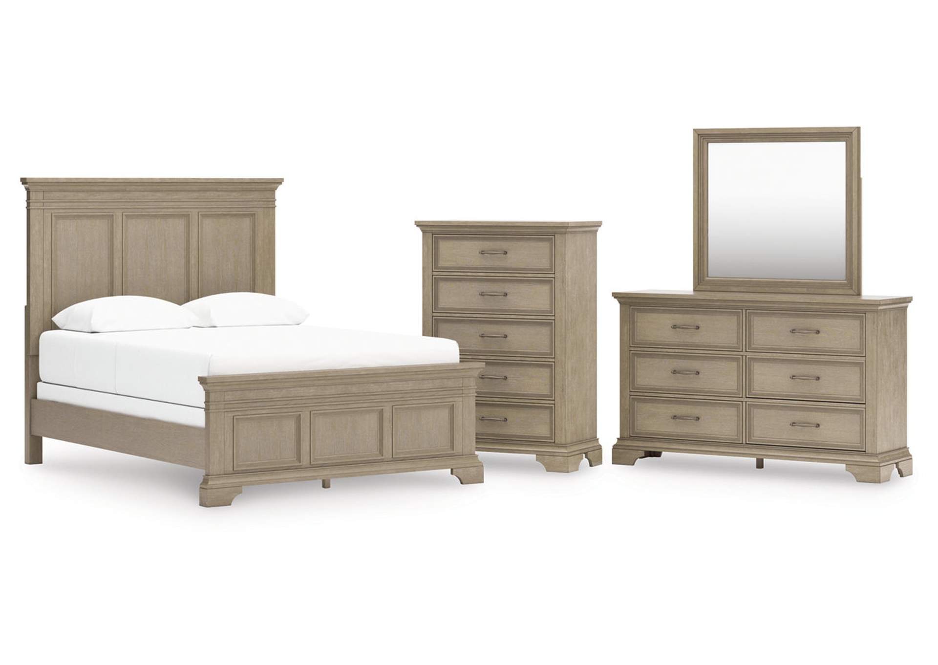 Vallardia Queen Panel Bed with Mirrored Dresser and Chest image 1