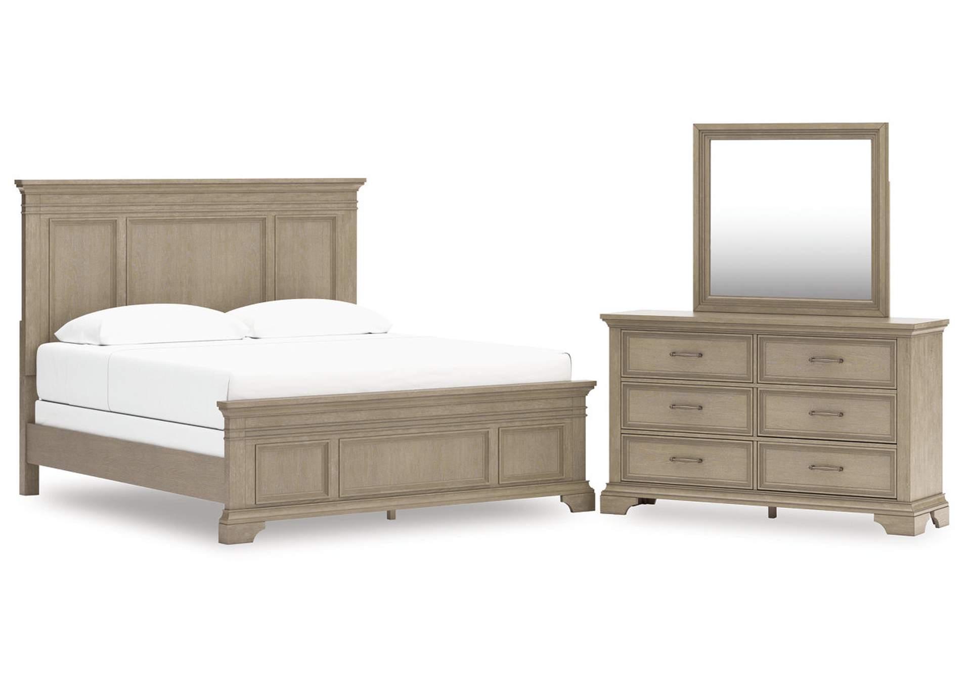 Vallardia King Panel Bed with Mirrored Dresser image 1