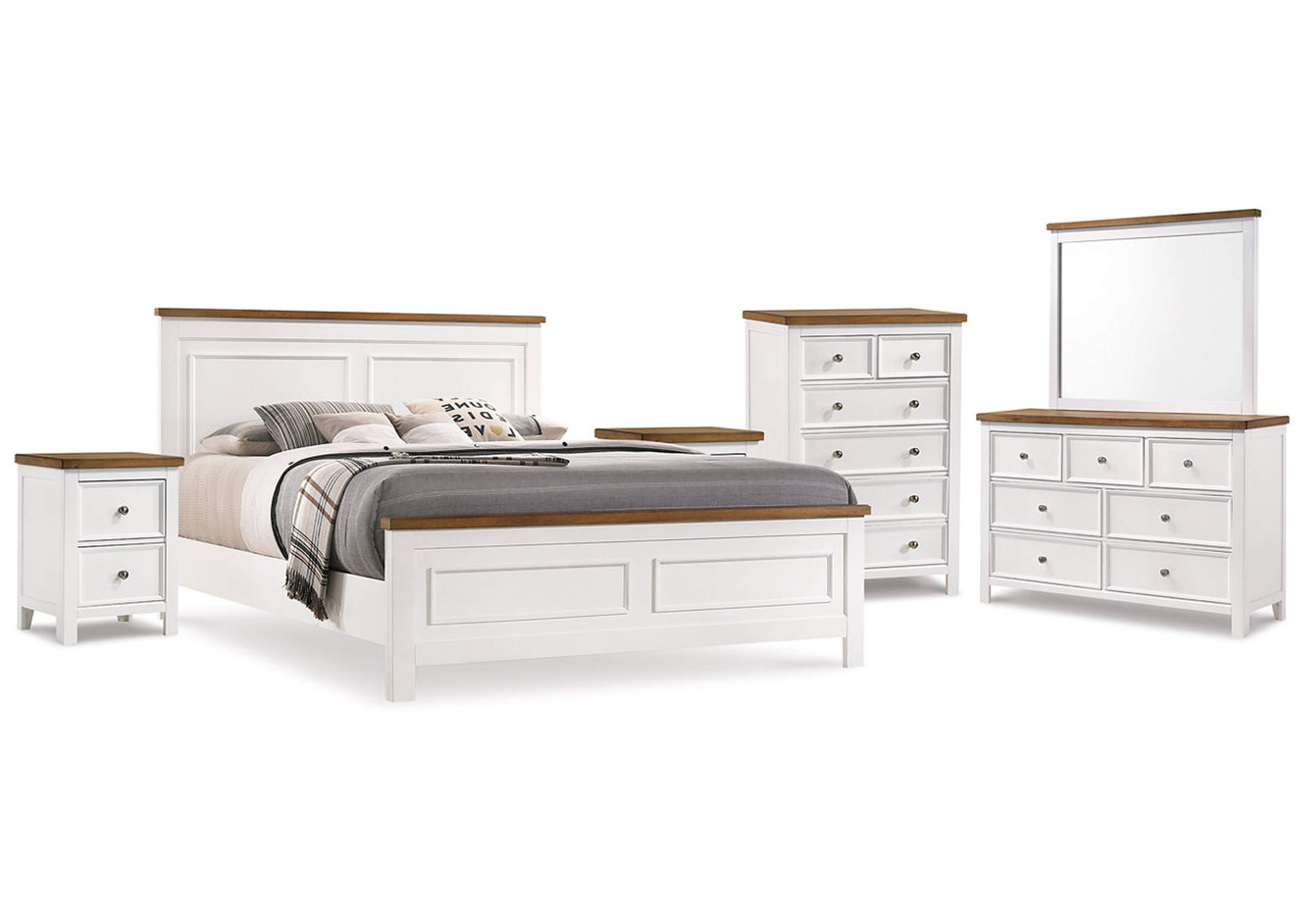 Westconi Queen Panel Bed with Mirrored Dresser, Chest and 2 Nightstands image 1
