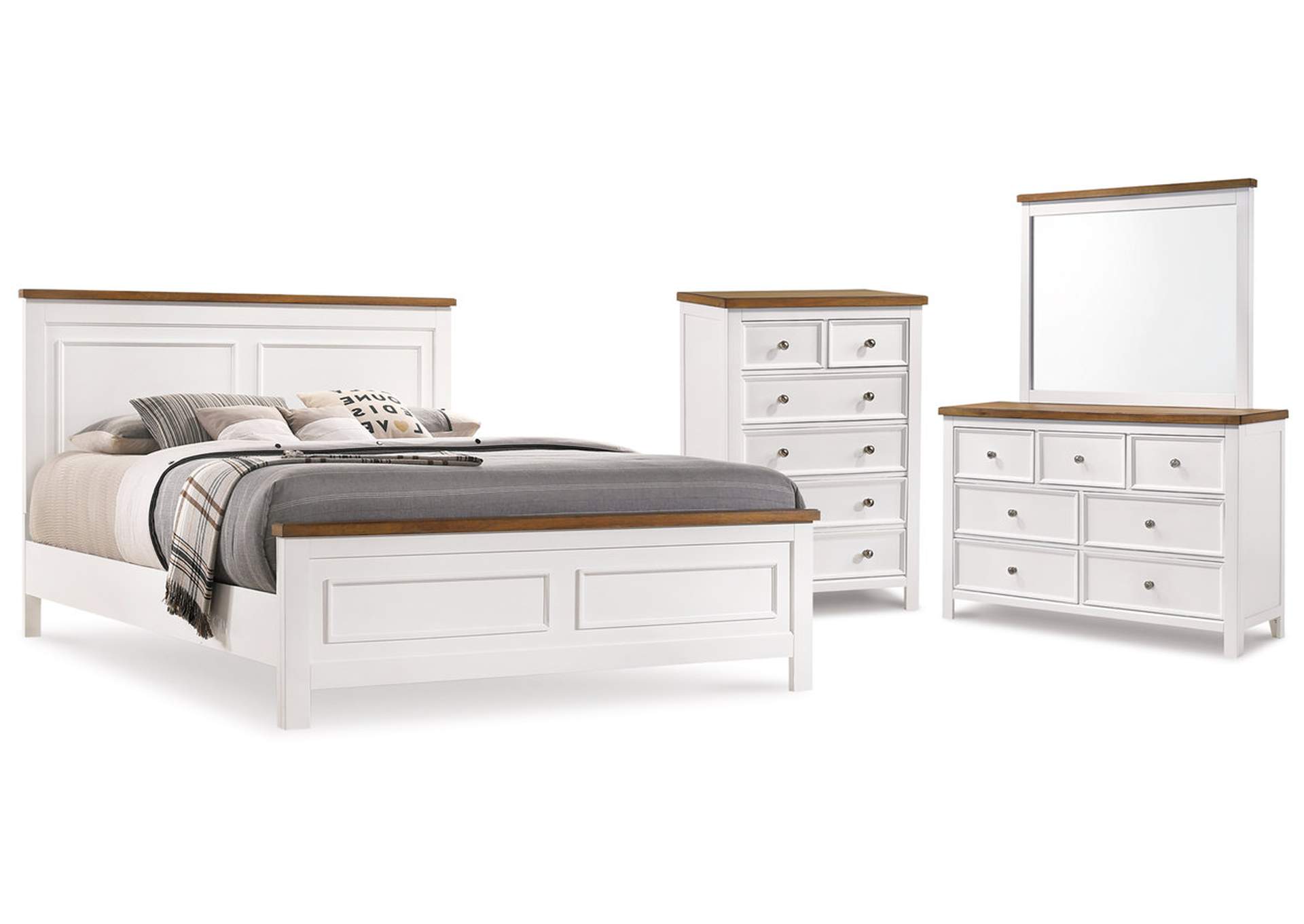 Westconi King Panel Bed with Mirrored Dresser and Chest image 1