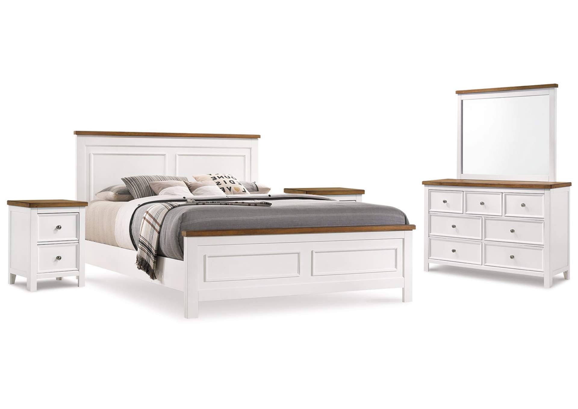 Westconi King Panel Bed with Mirrored Dresser and 2 Nightstands image 1