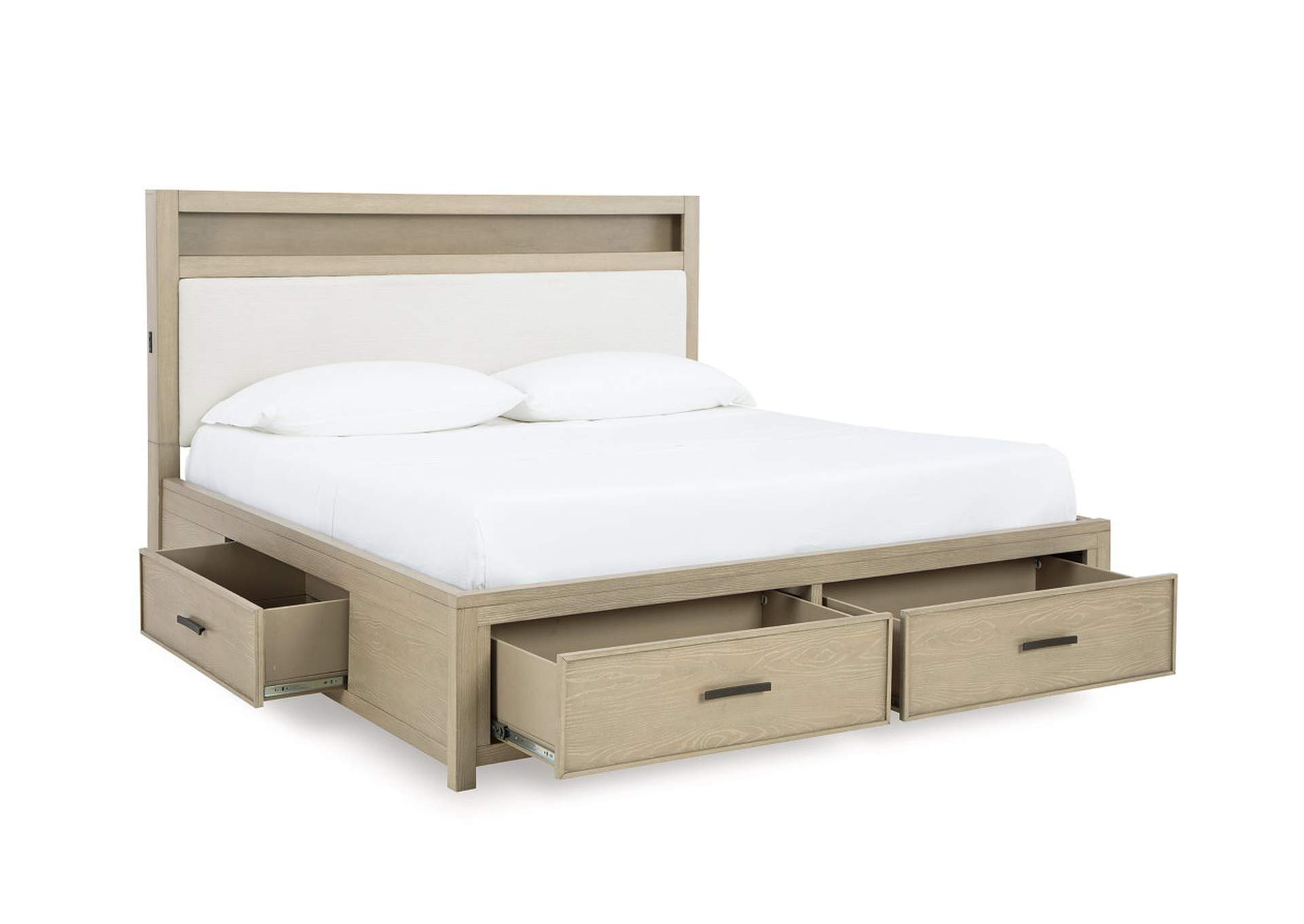 Calmoro Queen Bookcase Bed with Mirrored Dresser image 3