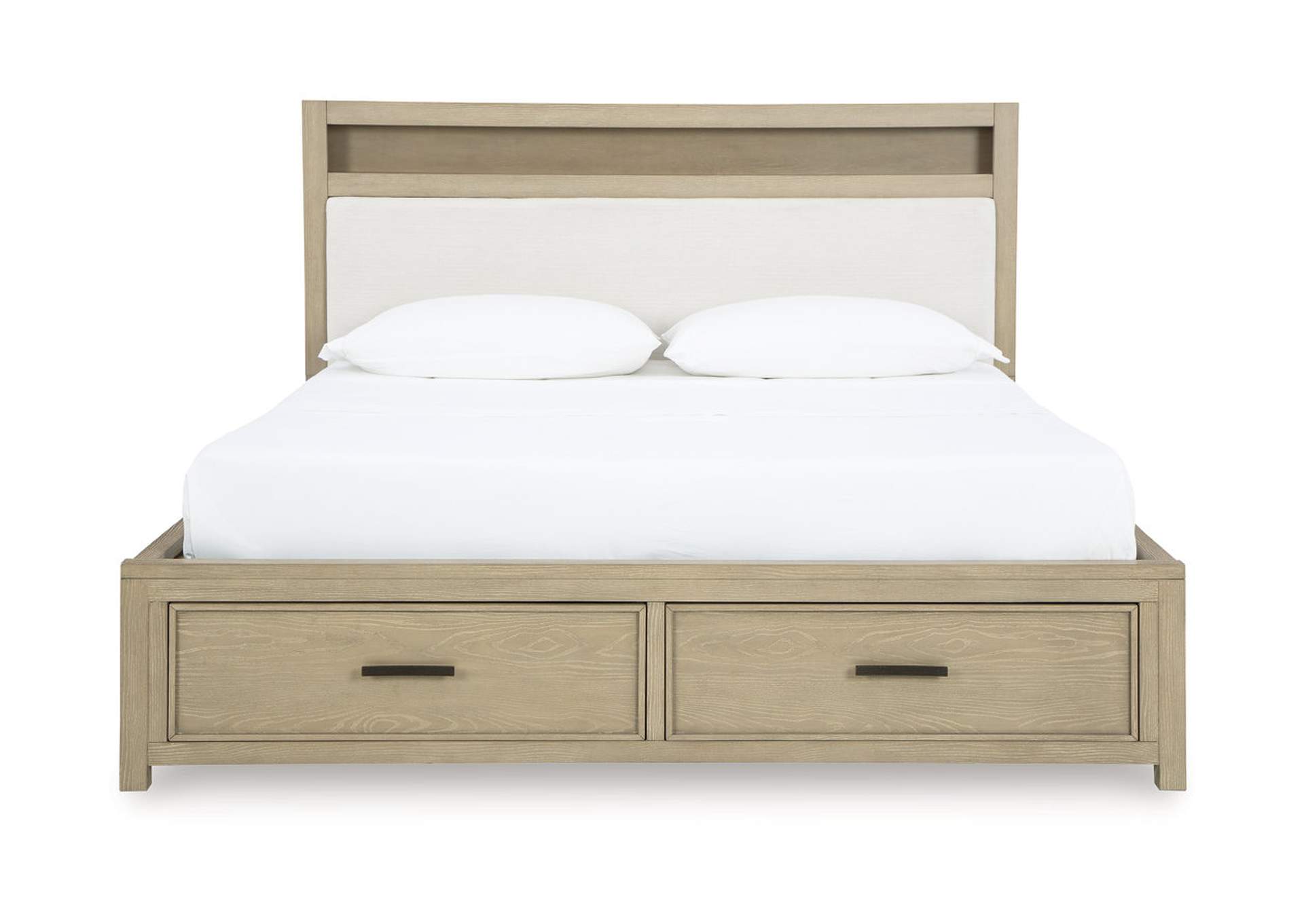 Calmoro Queen Bookcase Bed with Mirrored Dresser image 2