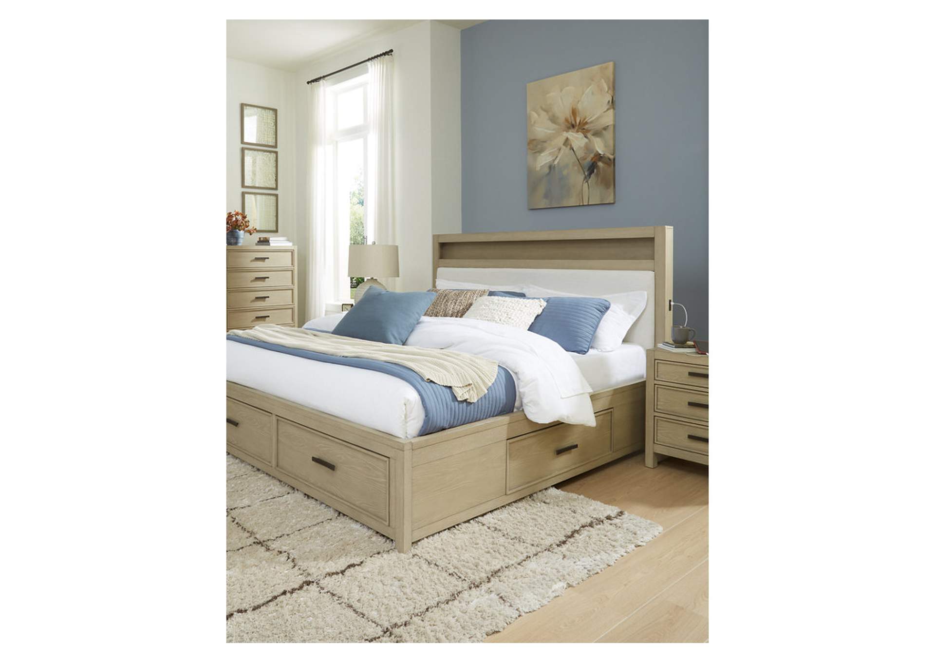 Calmoro Queen Bookcase Bed with Mirrored Dresser and Nightstand image 15