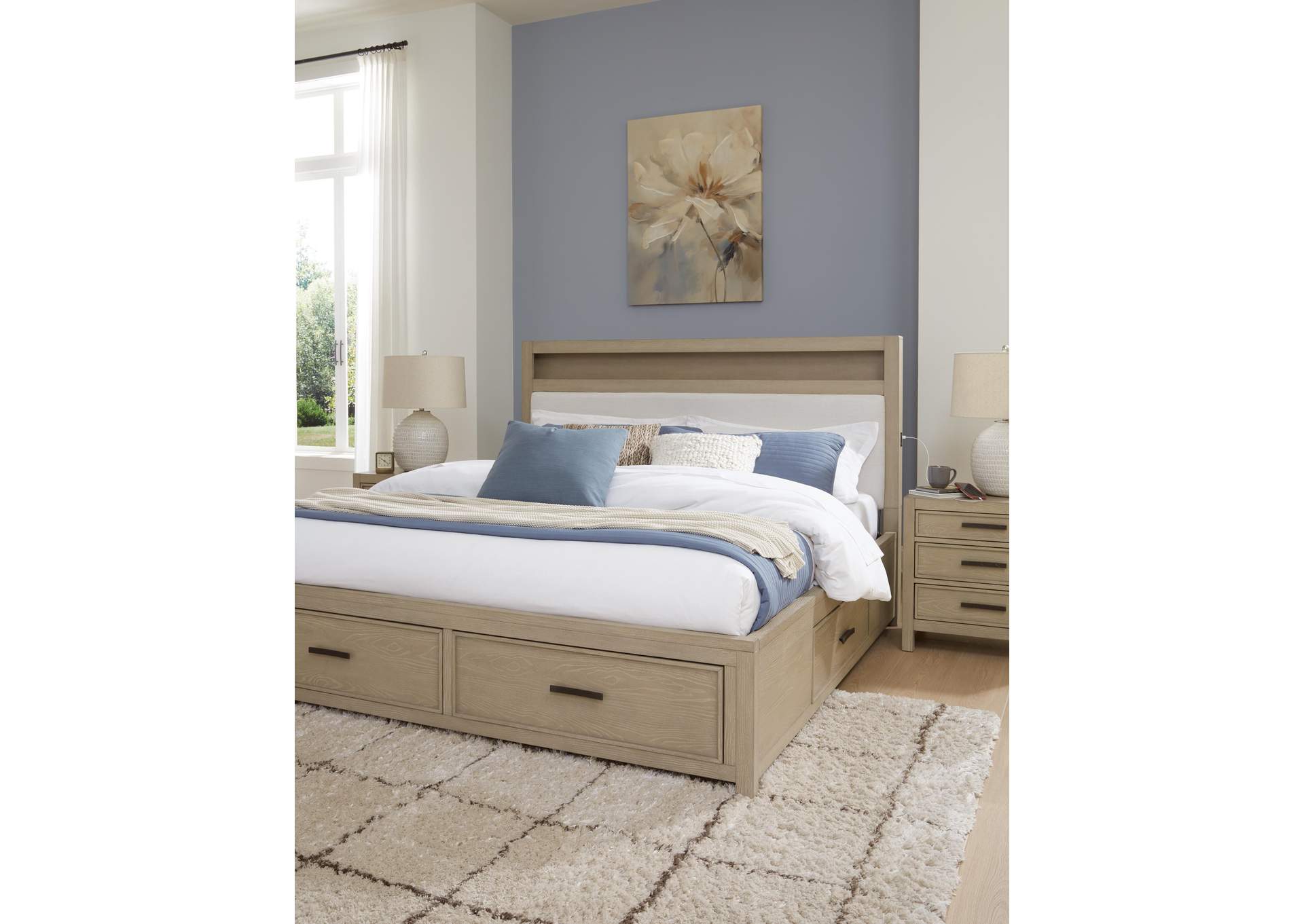 Calmoro Queen Bookcase Bed with Mirrored Dresser and 2 Nightstands image 14