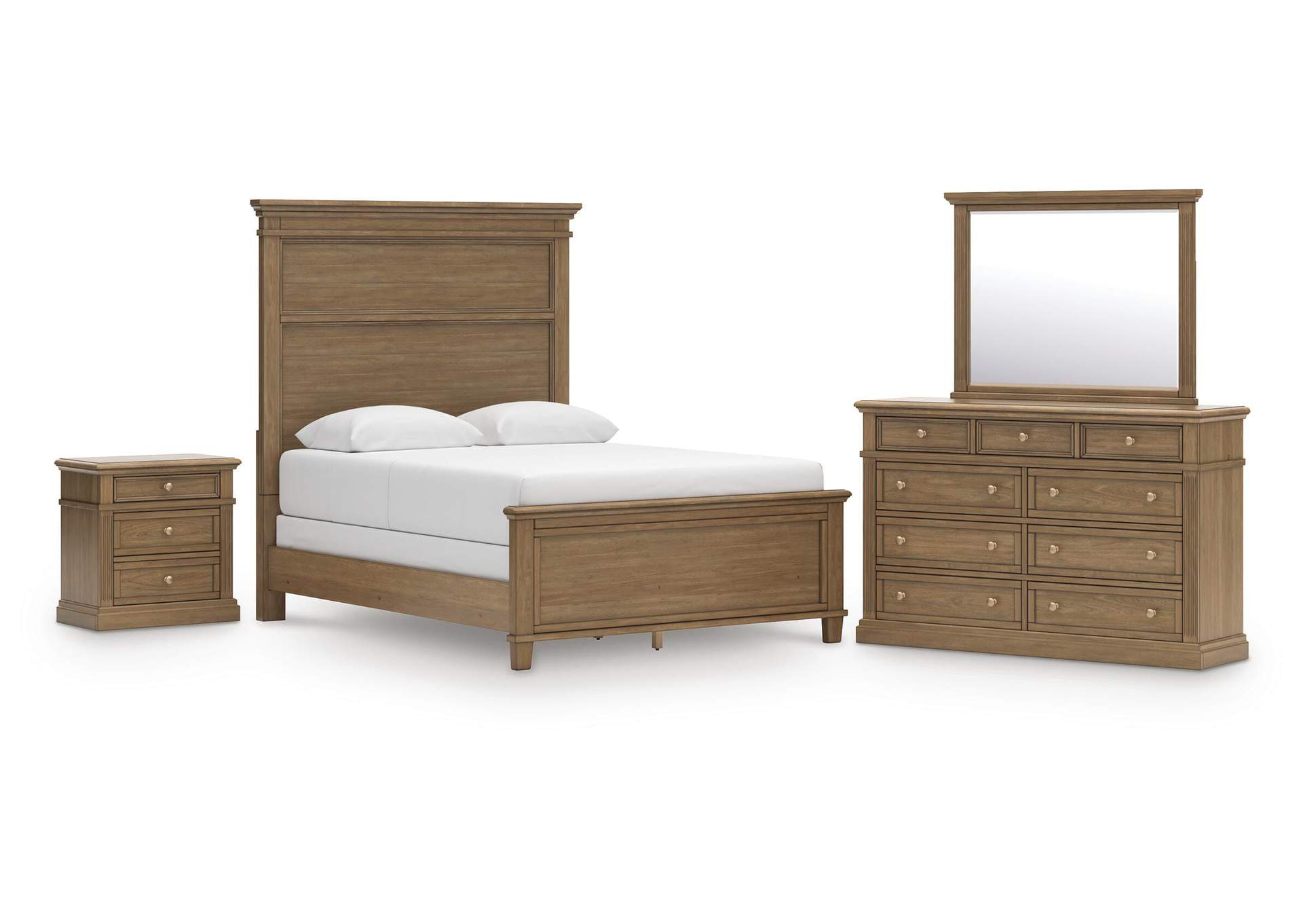 Mylarken Queen Panel Bed with Mirrored Dresser and Nightstand image 1