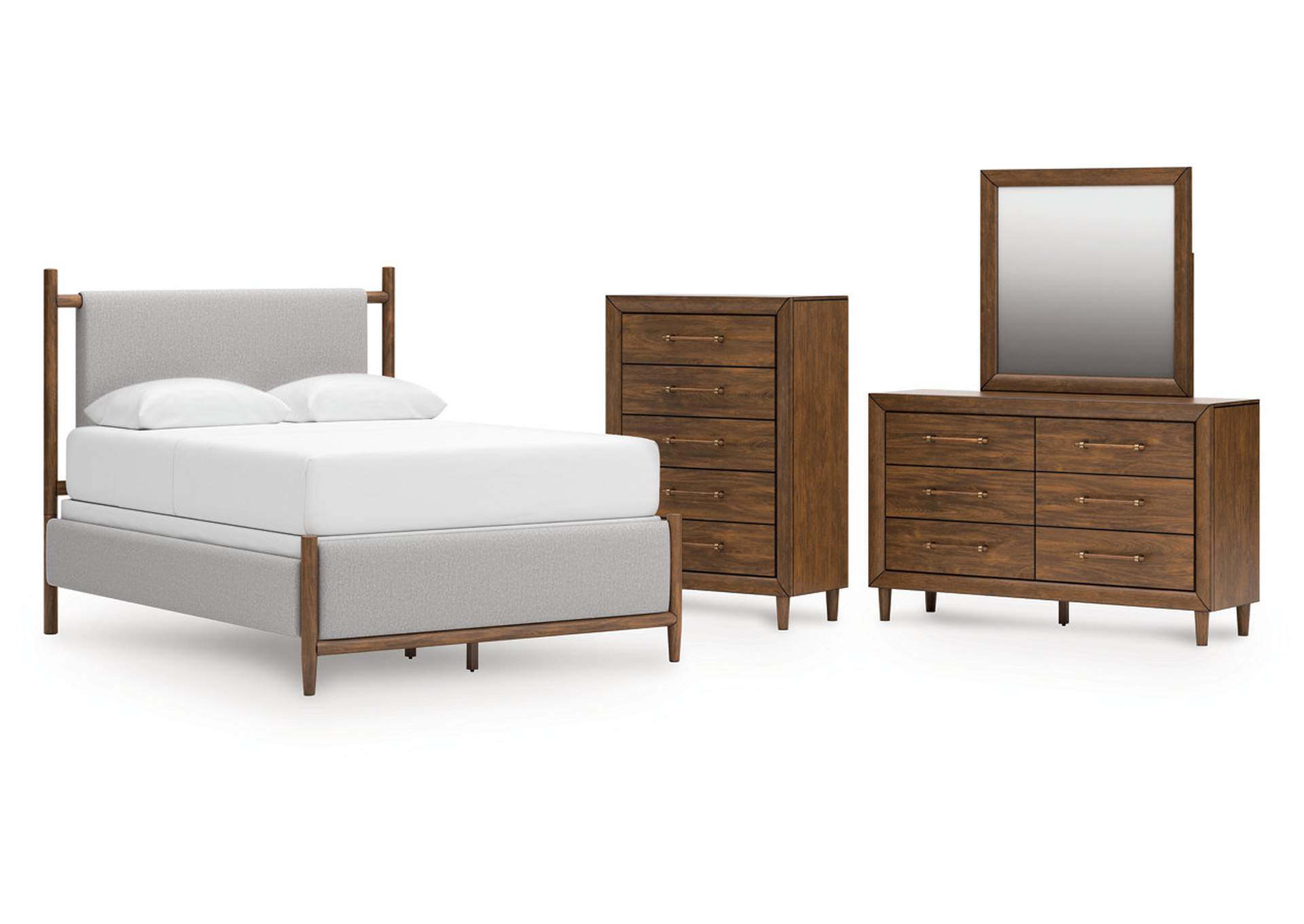 Lyncott Queen Upholstered Bed with Mirrored Dresser and Chest image 1