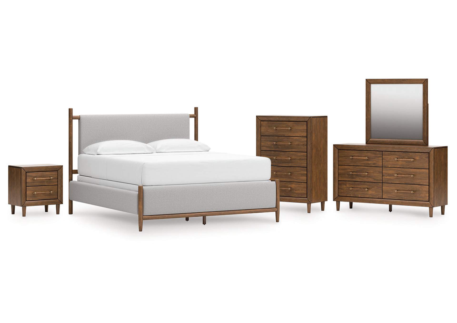 Lyncott California King Upholstered Bed with Mirrored Dresser, Chest and Nightstand image 1