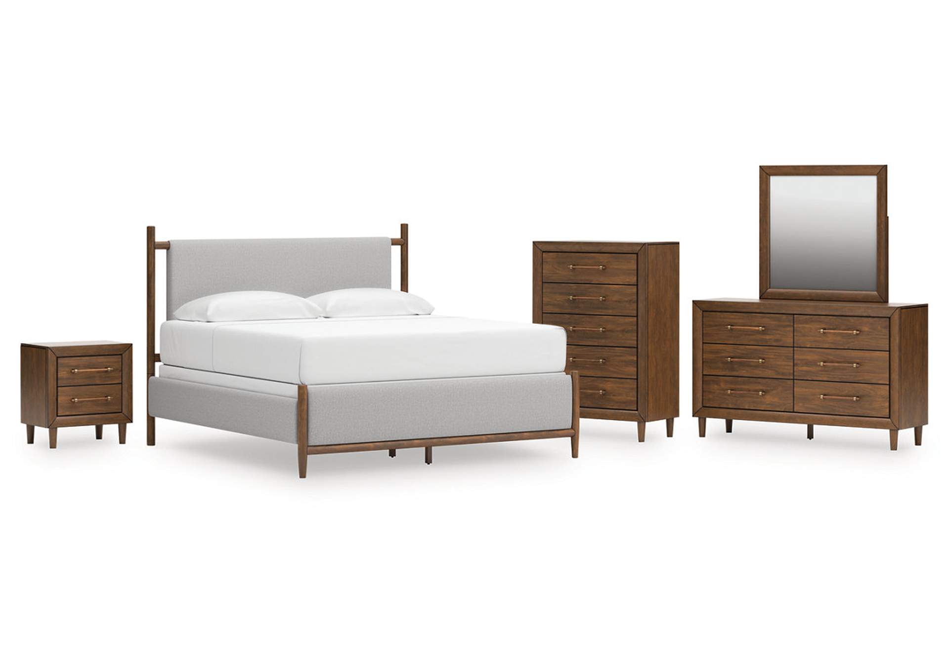 Lyncott King Upholstered Bed with Mirrored Dresser, Chest and Nightstand image 1