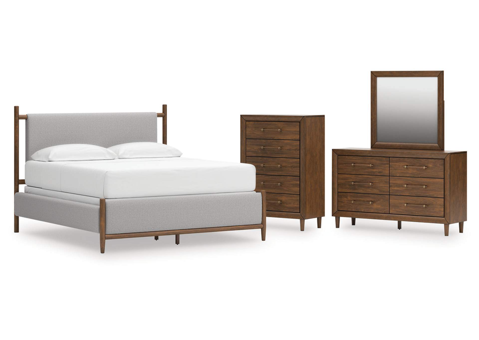 Lyncott California King Upholstered Bed with Mirrored Dresser and Chest image 1