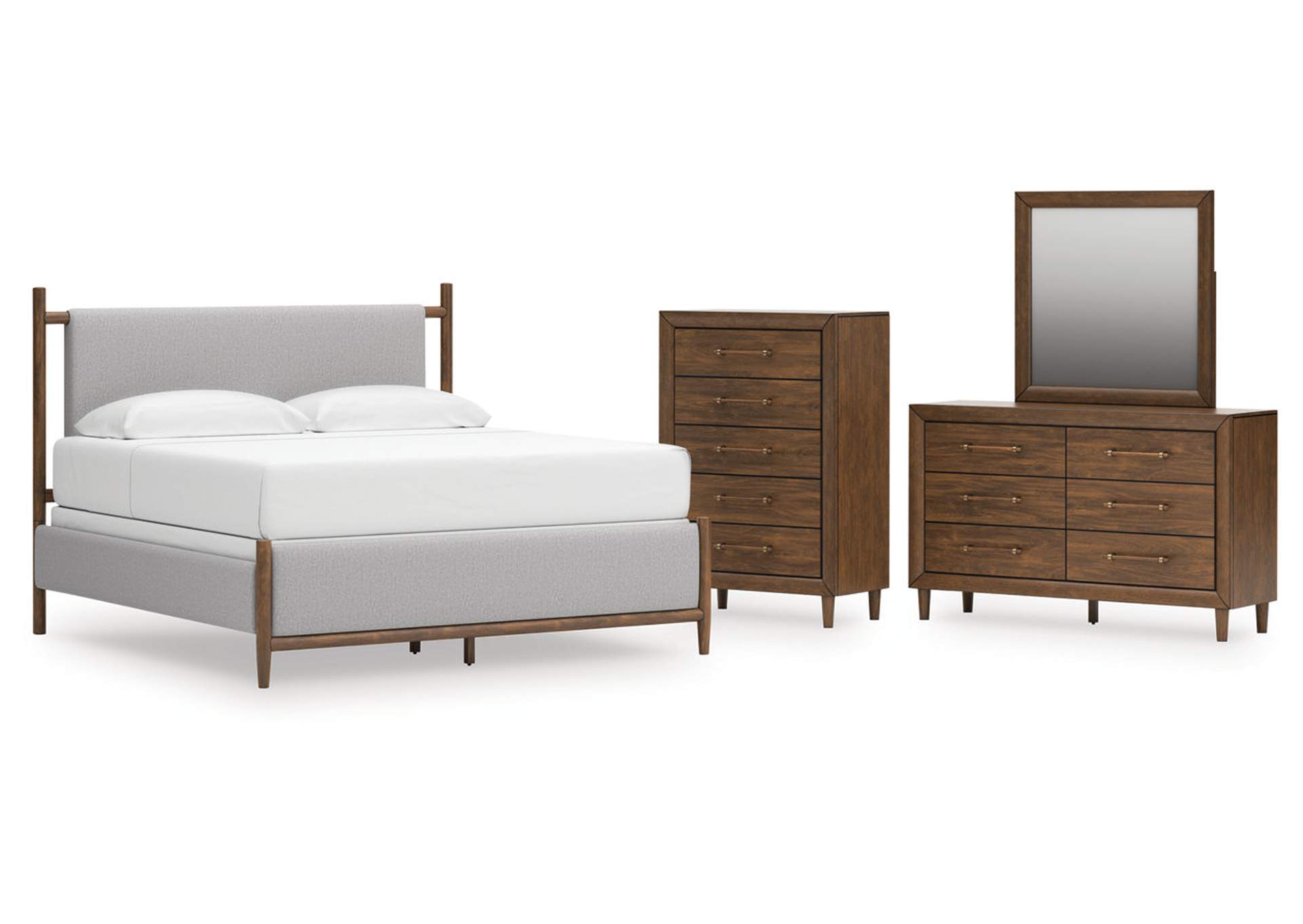 Lyncott King Upholstered Bed with Mirrored Dresser and Chest image 1