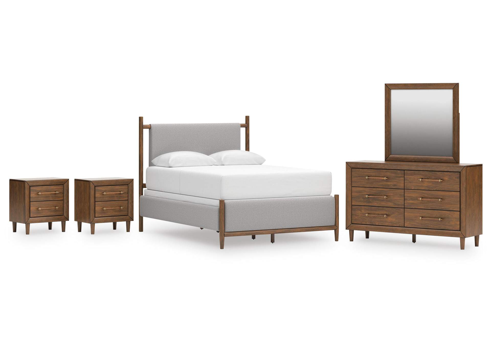 Lyncott Queen Upholstered Panel Bed, Dresser, Mirror and 2 Nightstands image 1