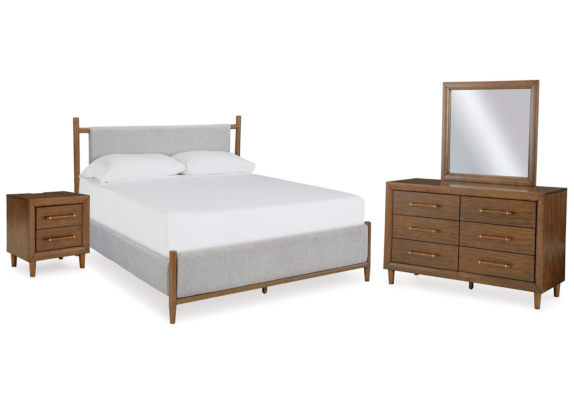 Lyncott Queen Upholstered Bed, Dresser, Mirror and Nightstand image 2