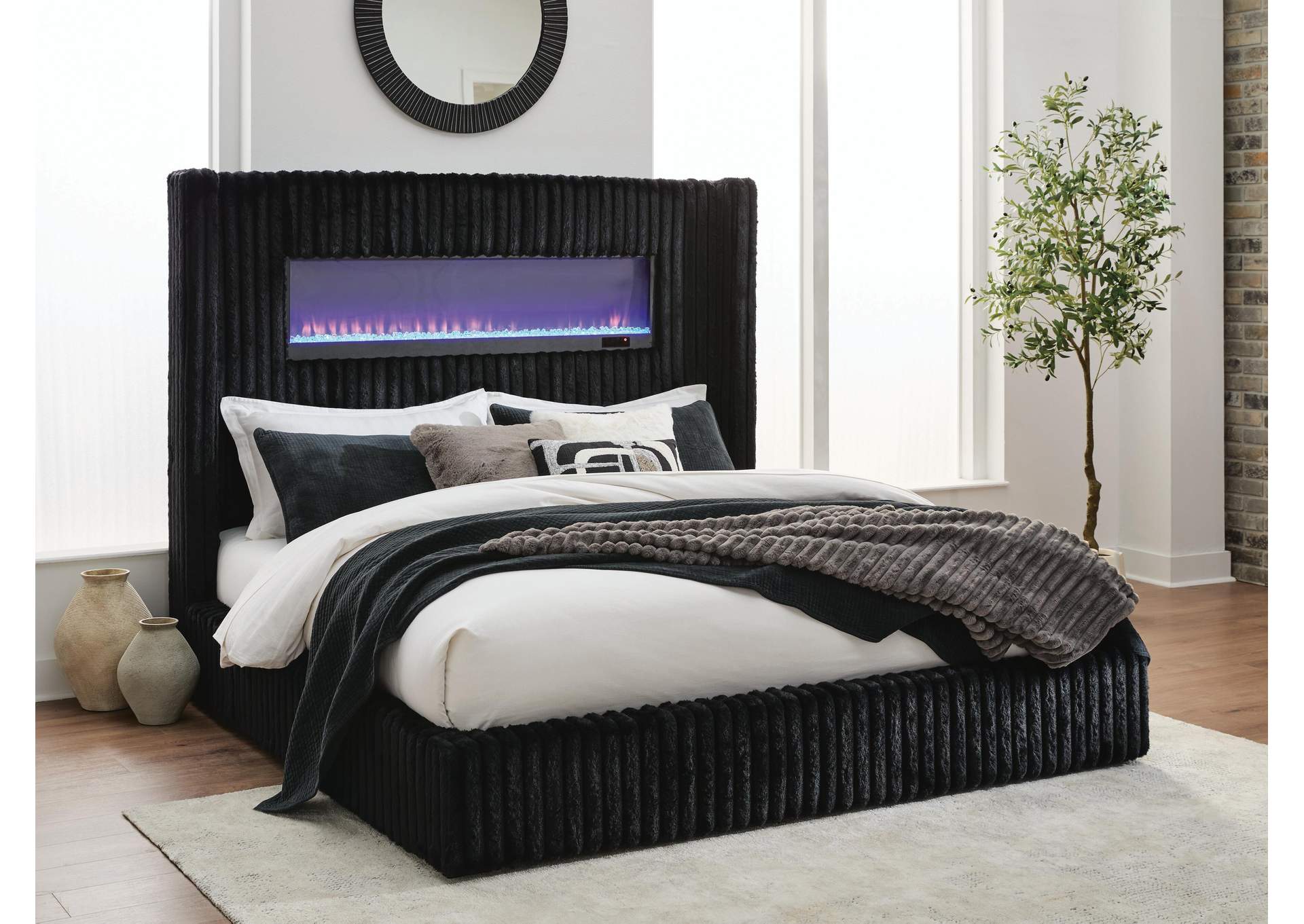 Tayleena Queen Upholstered Bed with Fireplace and Wireless Audio image 9
