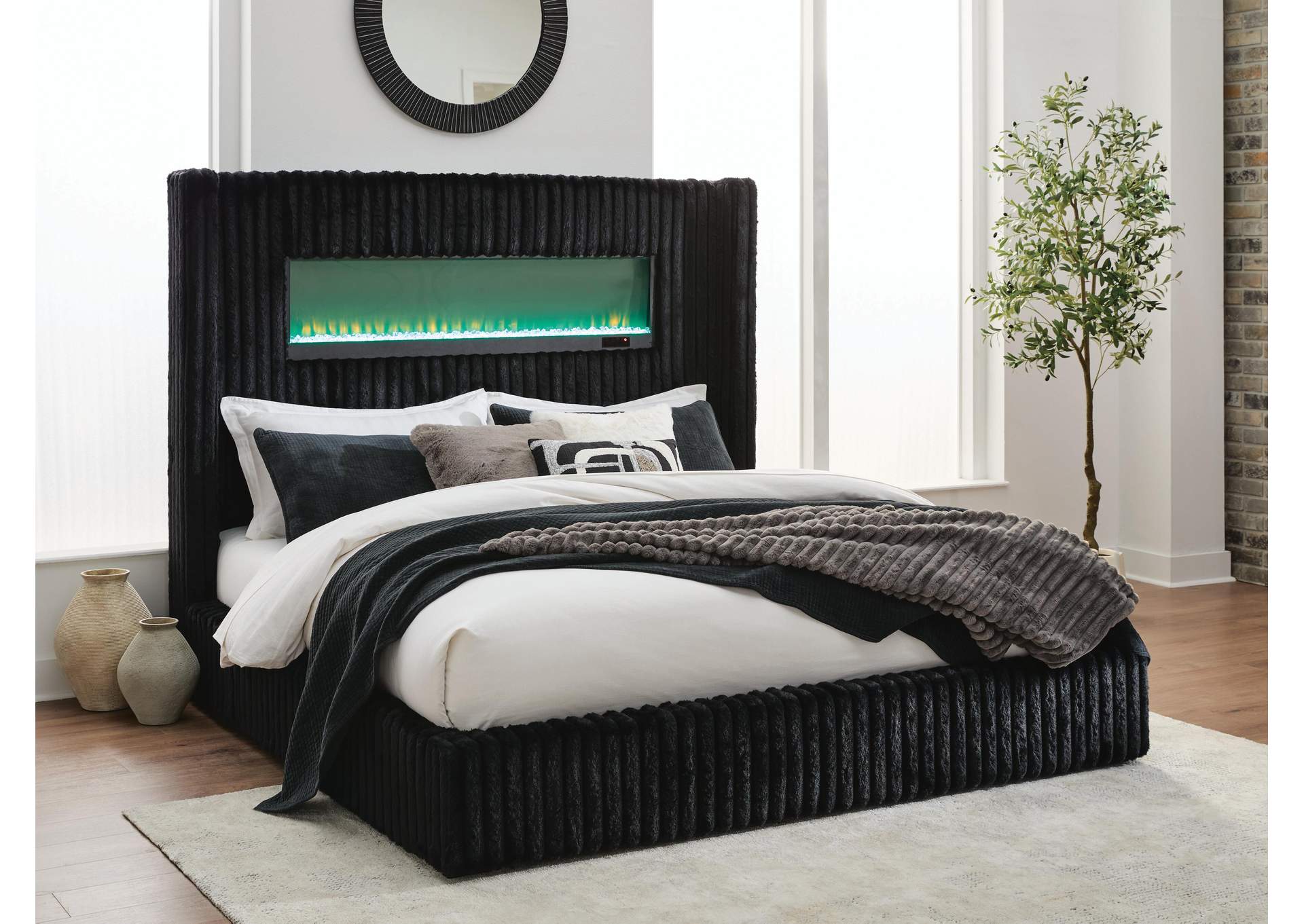 Tayleena Queen Upholstered Bed with Fireplace and Wireless Audio image 7