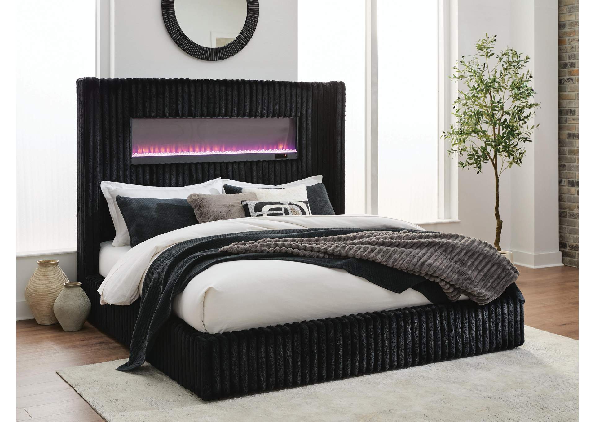 Tayleena Queen Upholstered Bed with Fireplace and Wireless Audio image 6