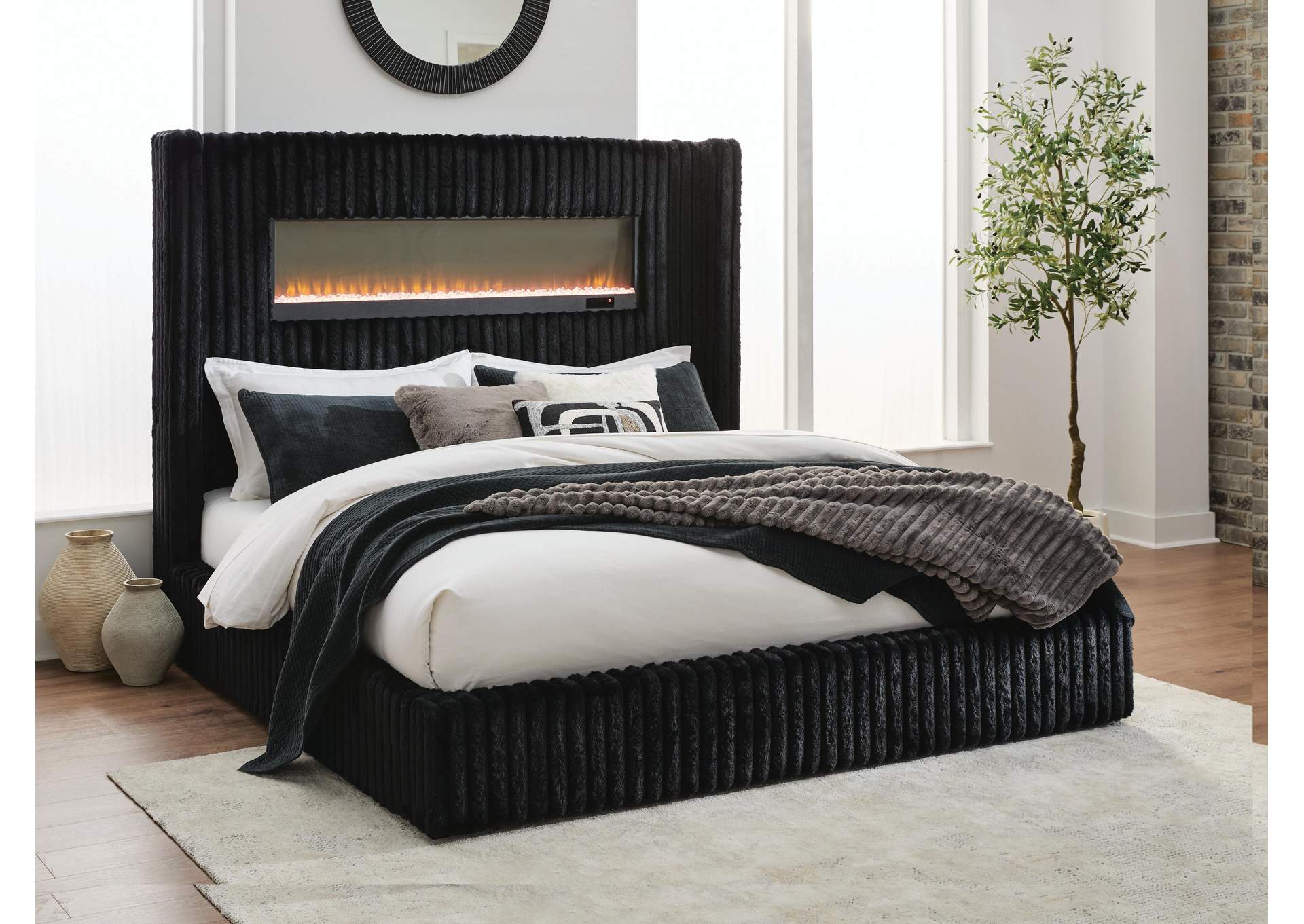 Tayleena Queen Upholstered Bed with Fireplace and Wireless Audio image 5