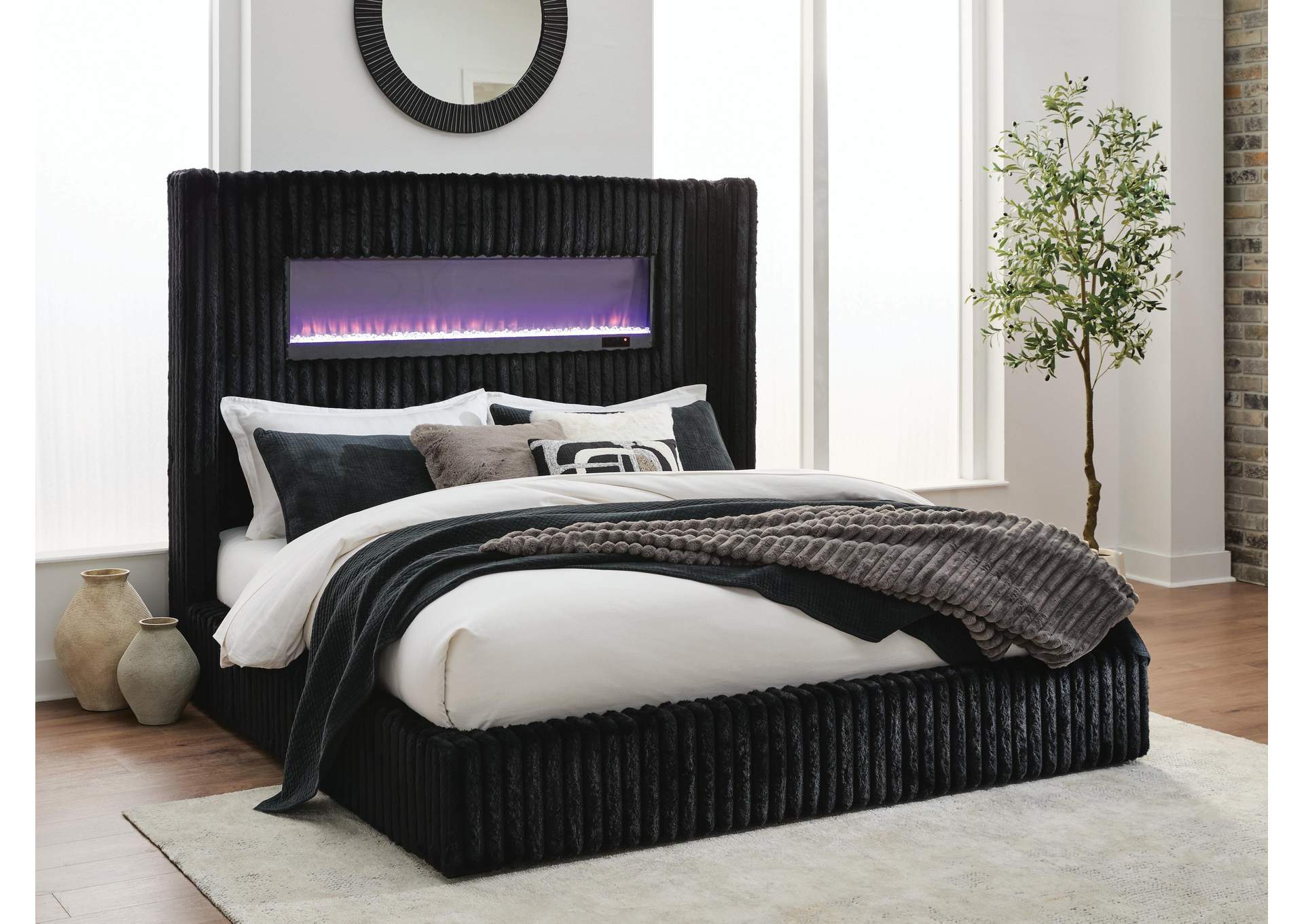 Tayleena Queen Upholstered Bed with Fireplace and Wireless Audio image 10