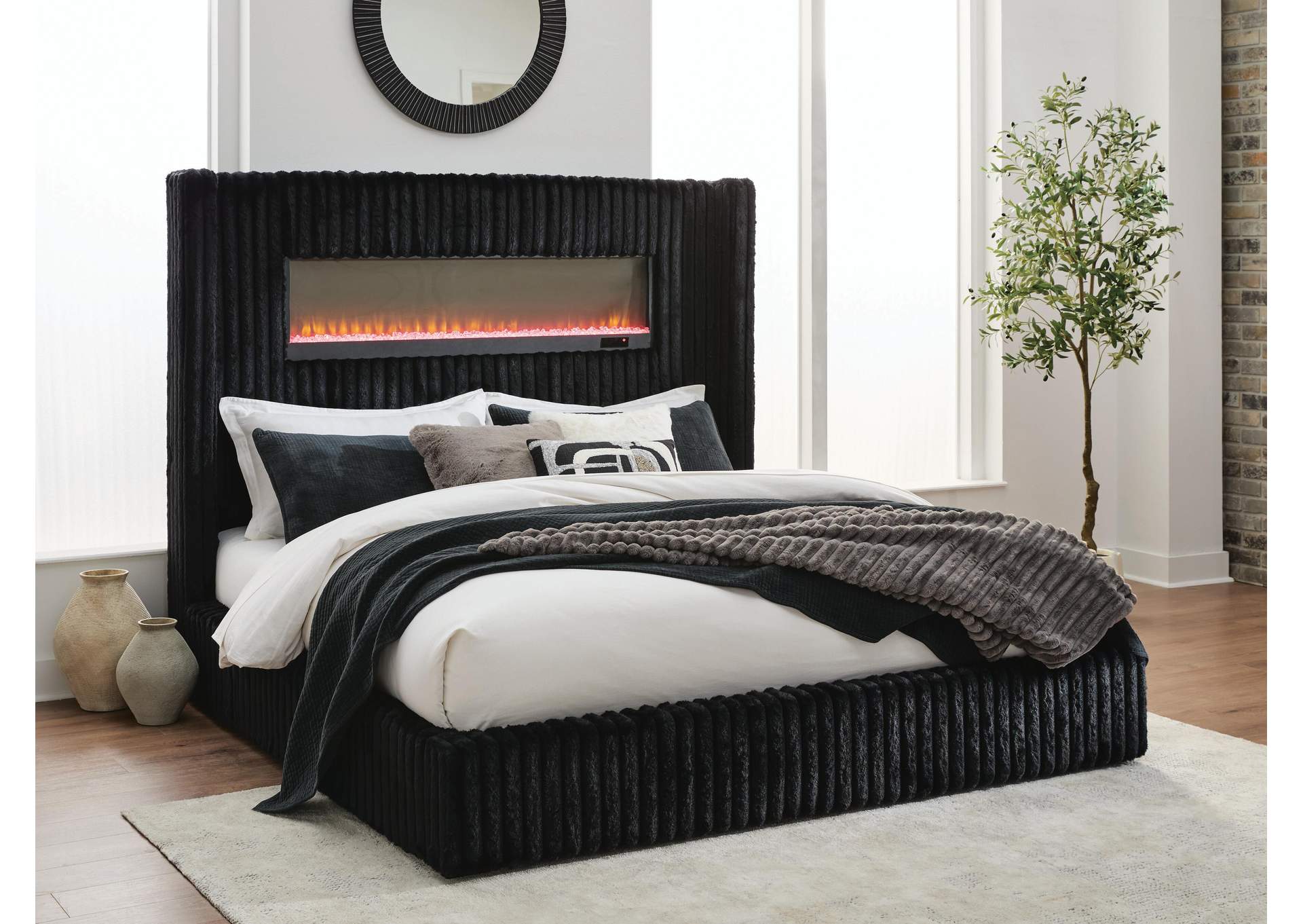 Tayleena Queen Upholstered Bed with Fireplace and Wireless Audio image 11