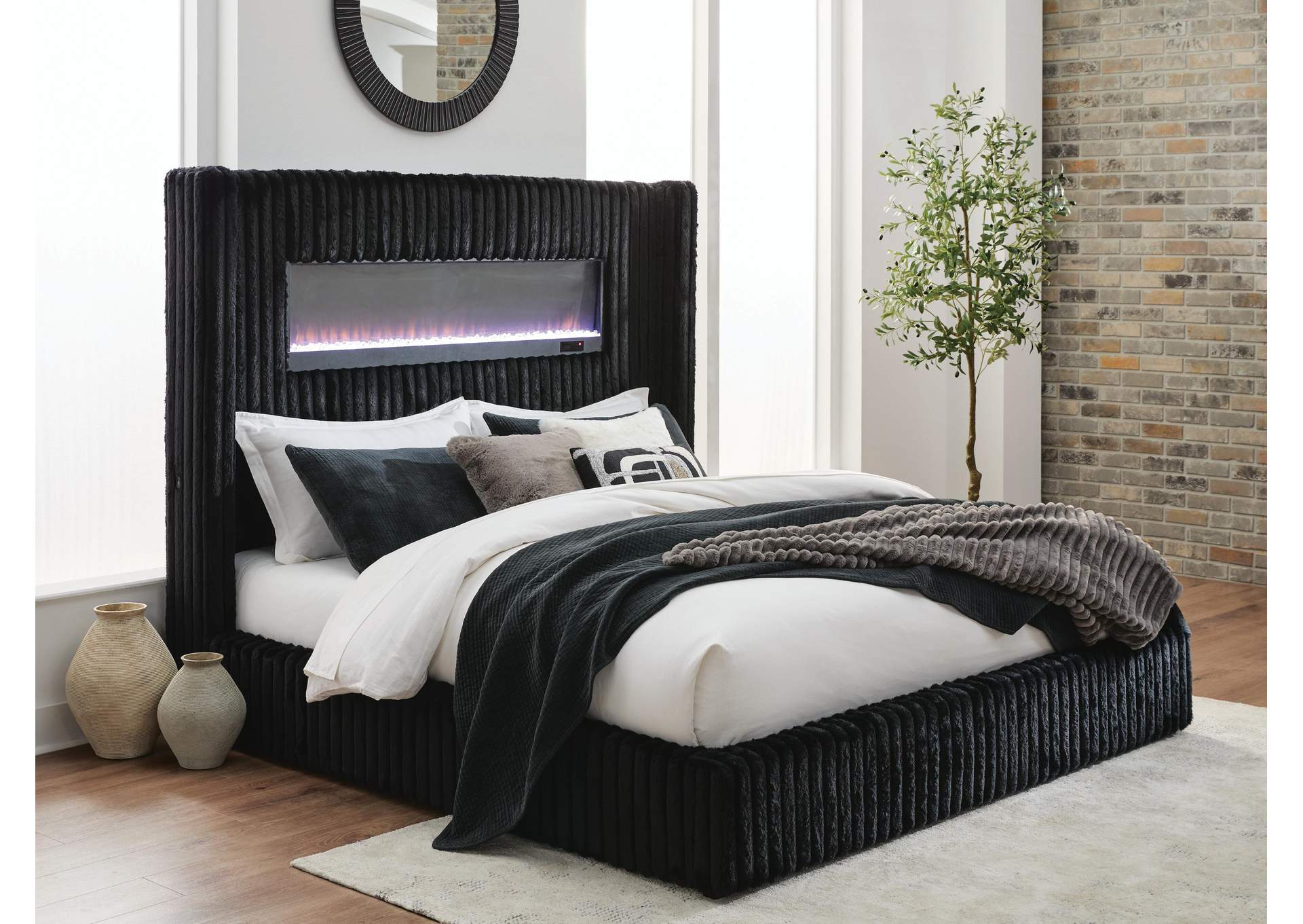 Tayleena Queen Upholstered Bed with Fireplace and Wireless Audio image 8