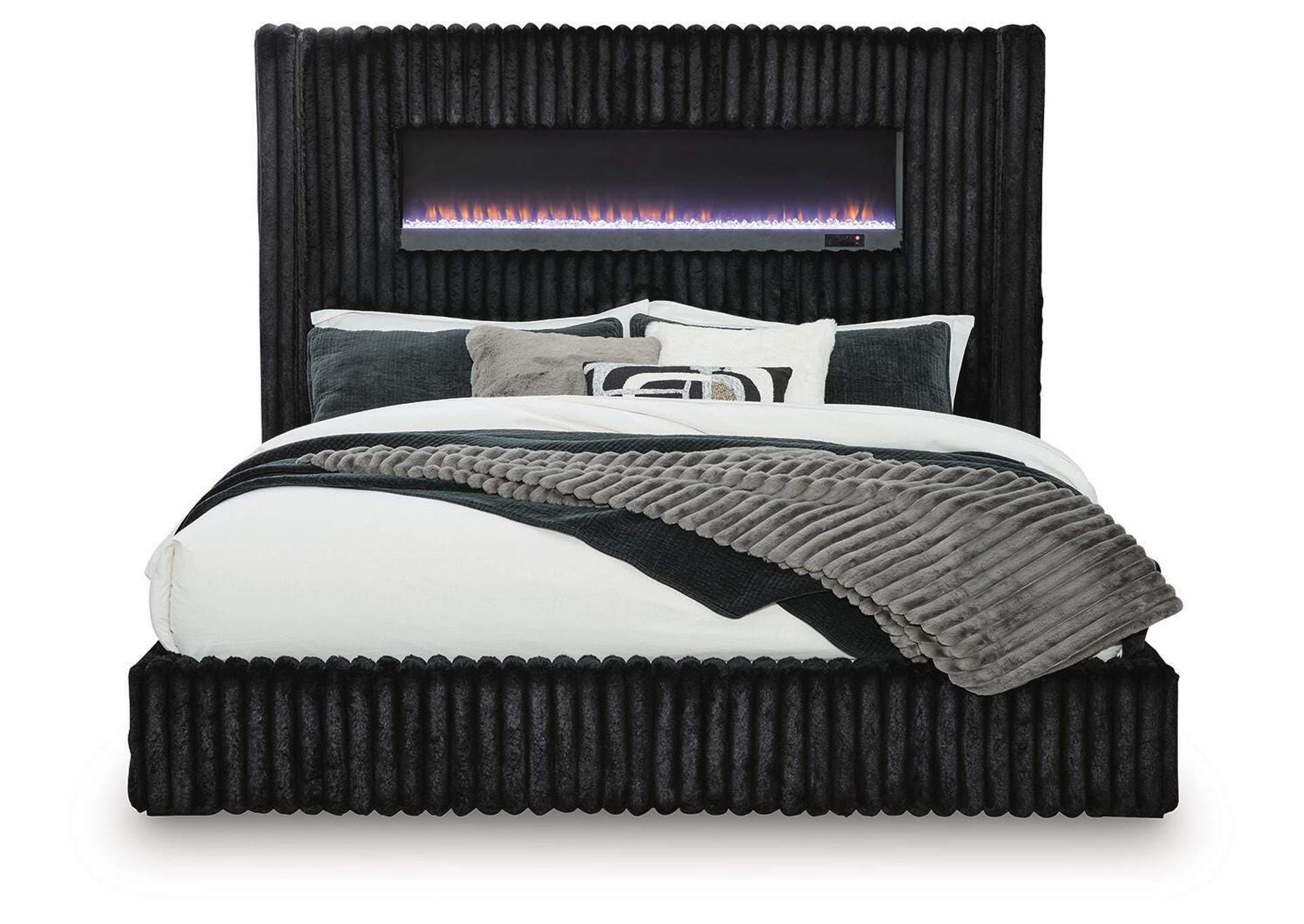 Tayleena Queen Upholstered Bed with Fireplace and Wireless Audio image 1