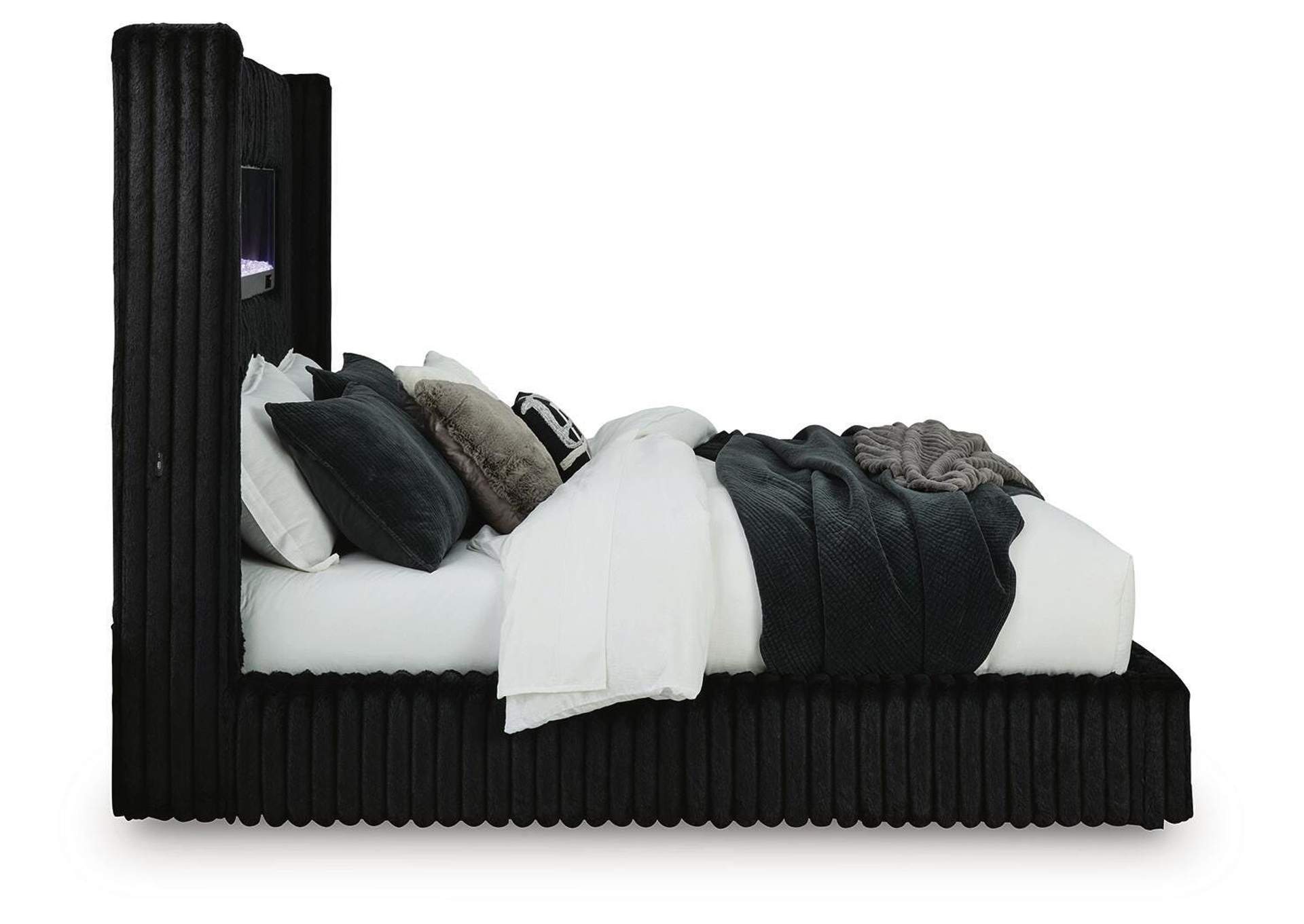 Tayleena Queen Upholstered Bed with Fireplace and Wireless Audio image 4