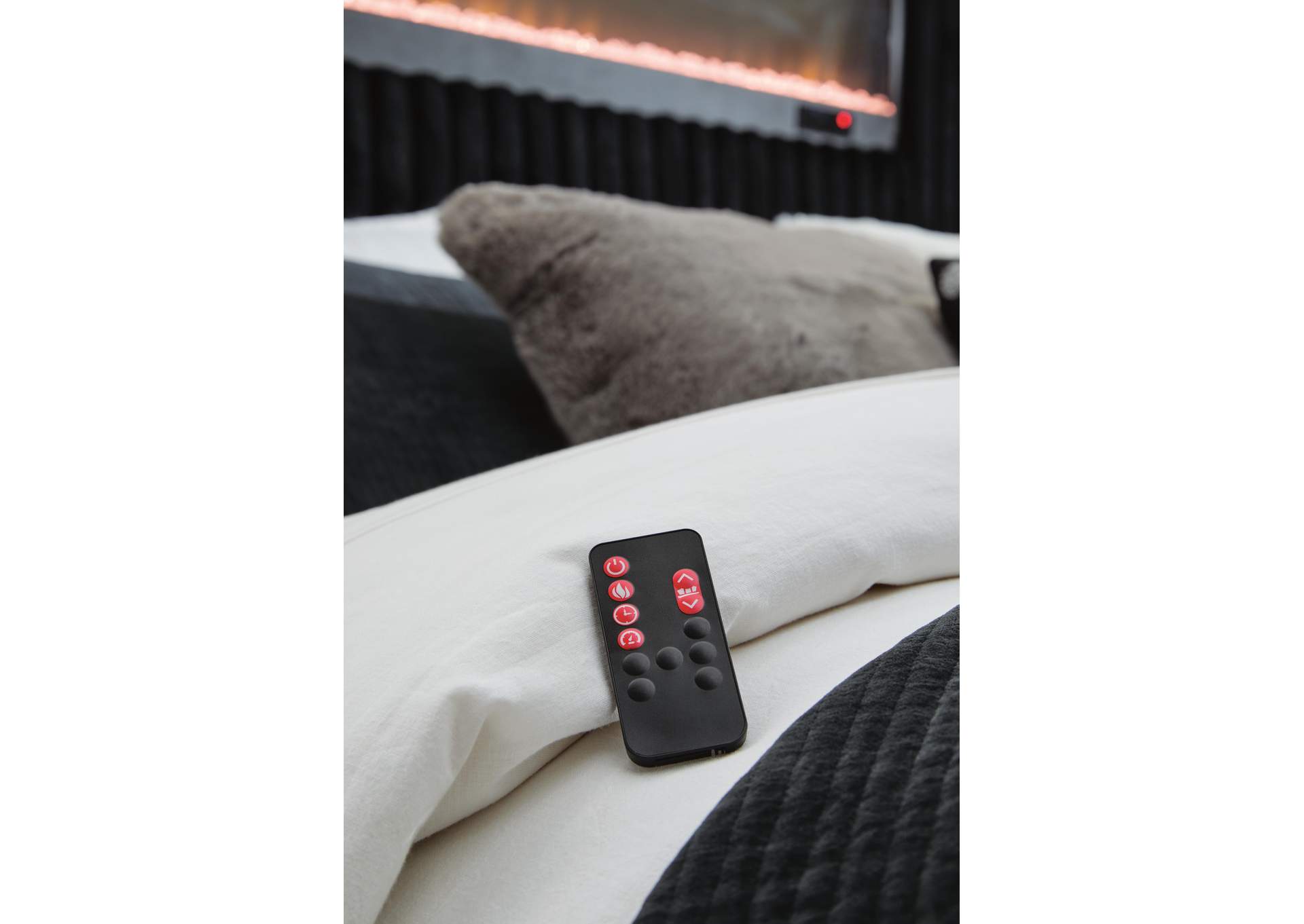 Tayleena Queen Upholstered Bed with Fireplace and Wireless Audio image 13