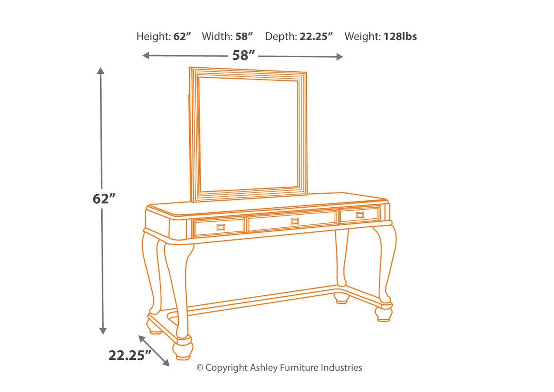 Coralayne Queen Upholstered Bed and Vanity with Mirror and Stool