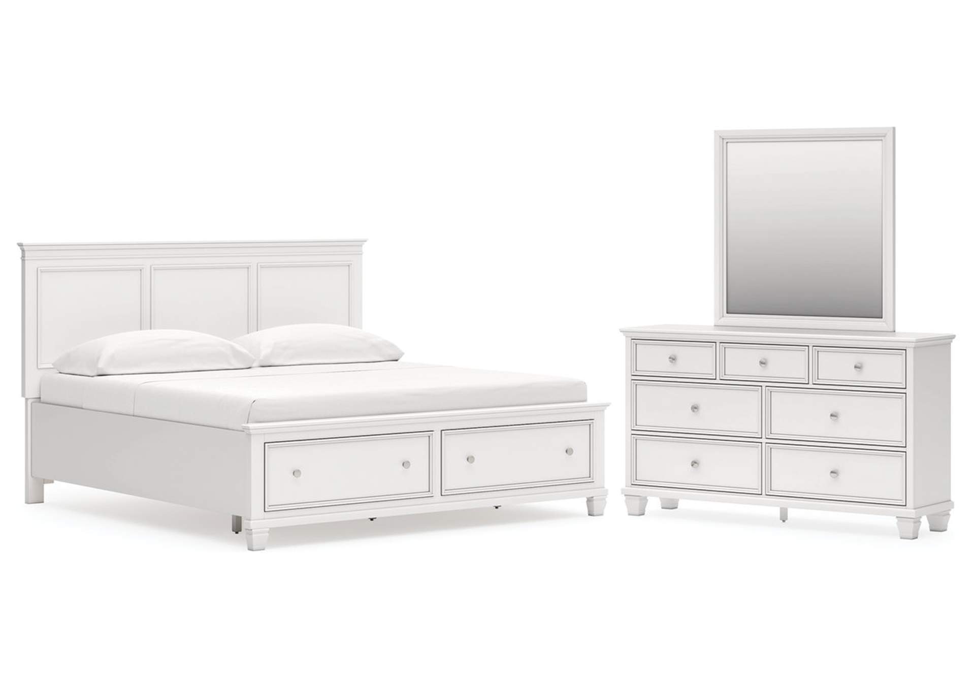 Fortman King Panel Storage Bed with Mirrored Dresser image 1