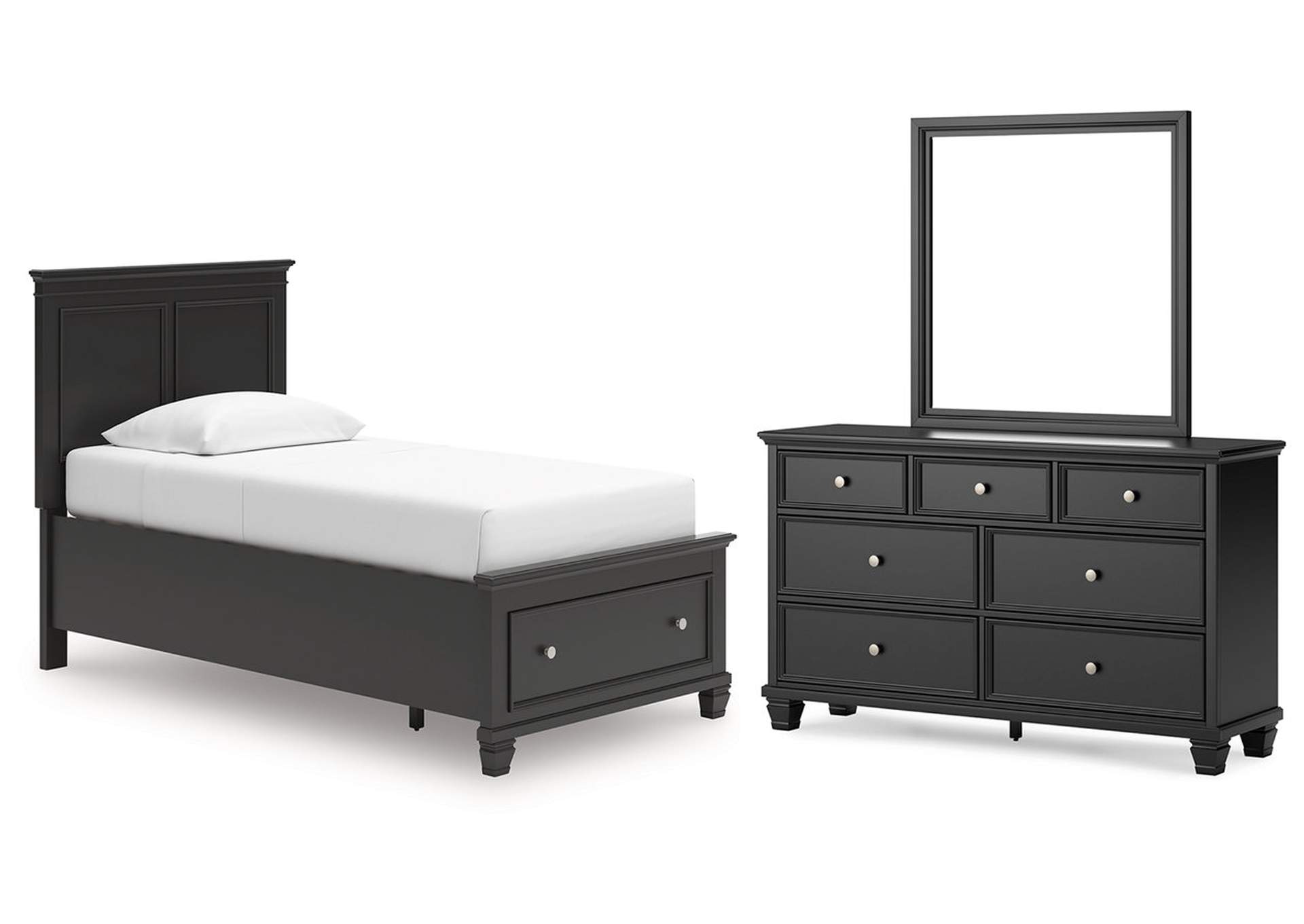 Lanolee Twin Panel Storage Bed, Dresser and Mirror image 1