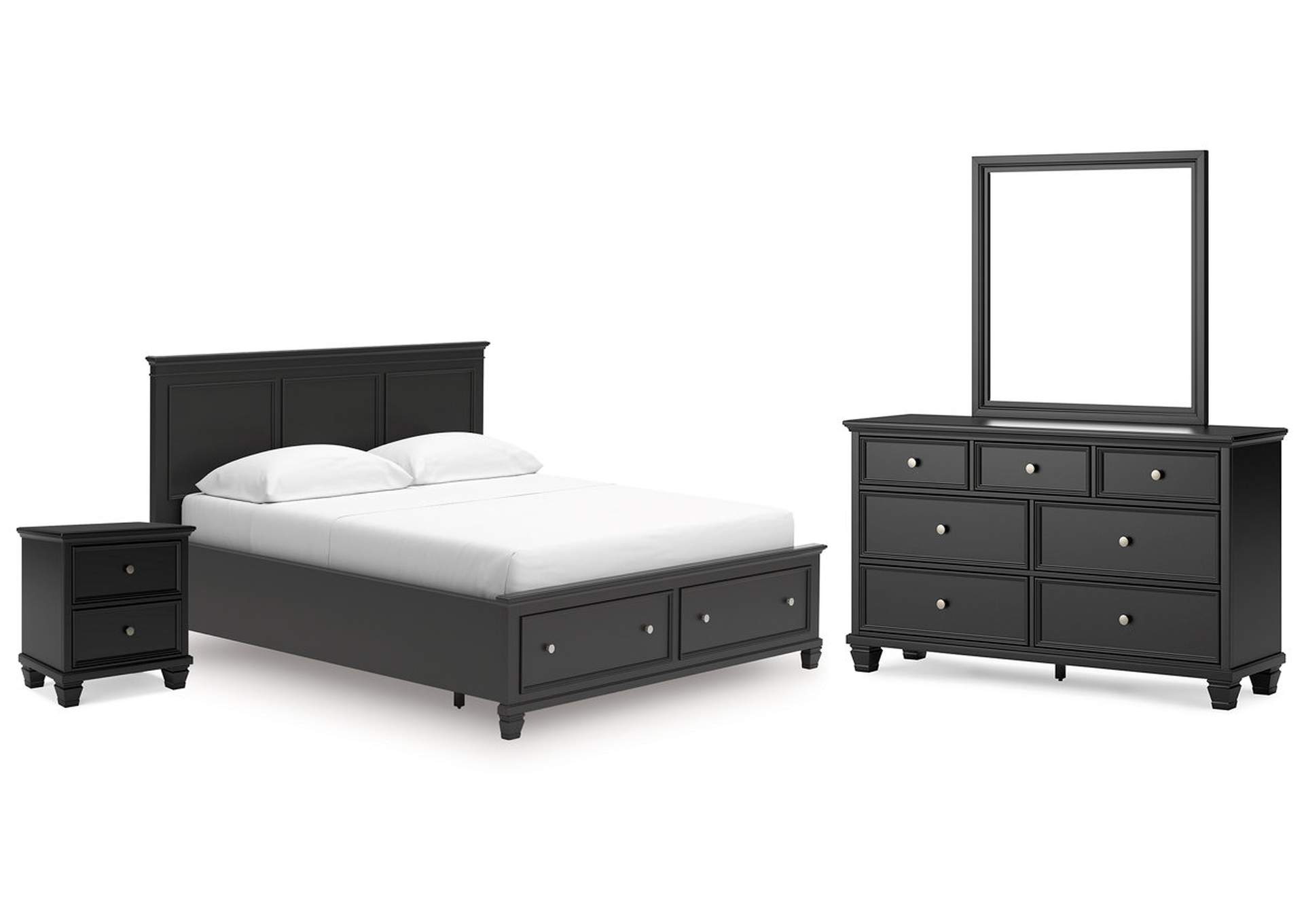 Lanolee California King Panel Storage Bed, Dresser, Mirror and Nightstand image 1