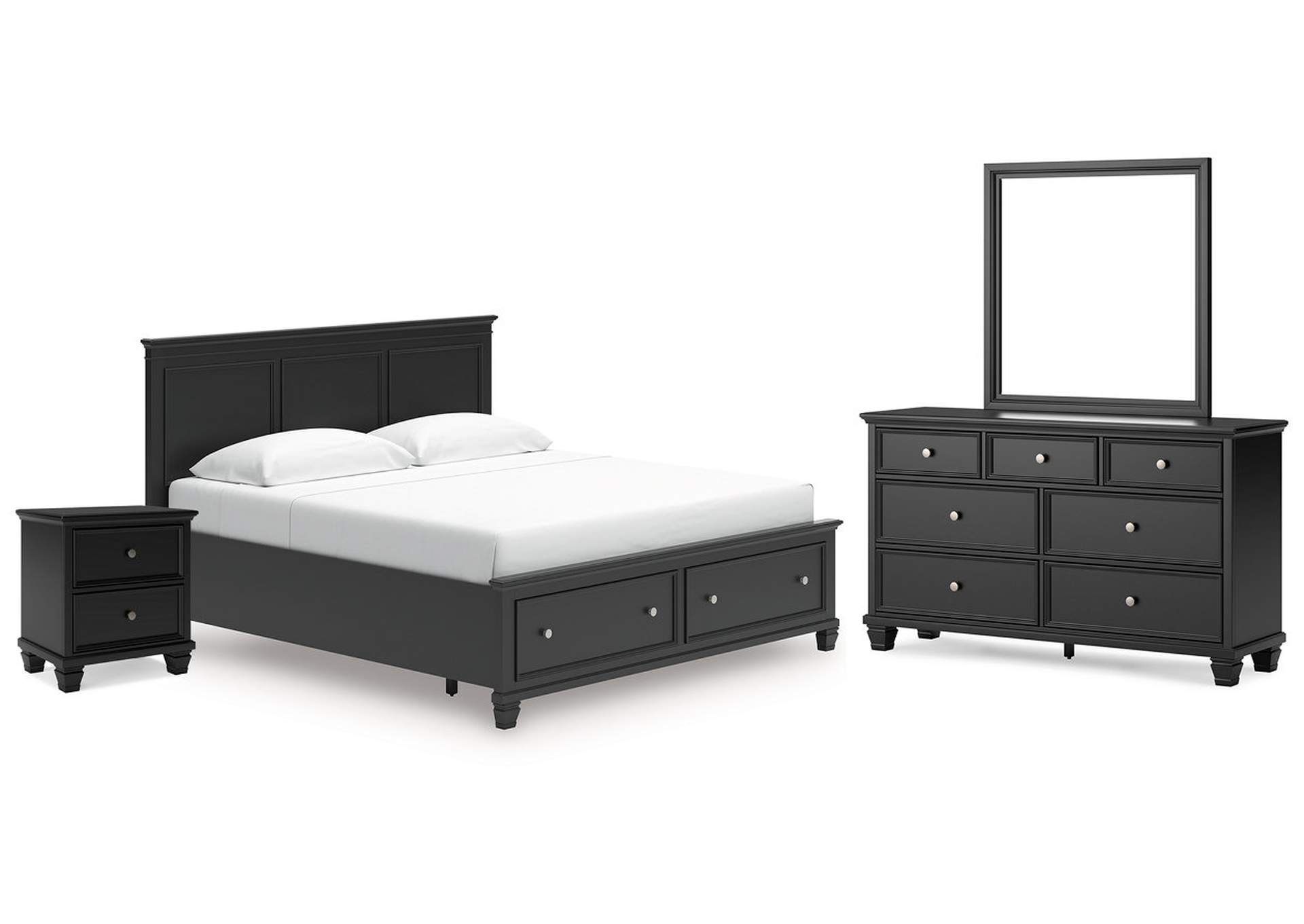Lanolee King Panel Storage Bed, Dresser, Mirror and Nightstand image 1