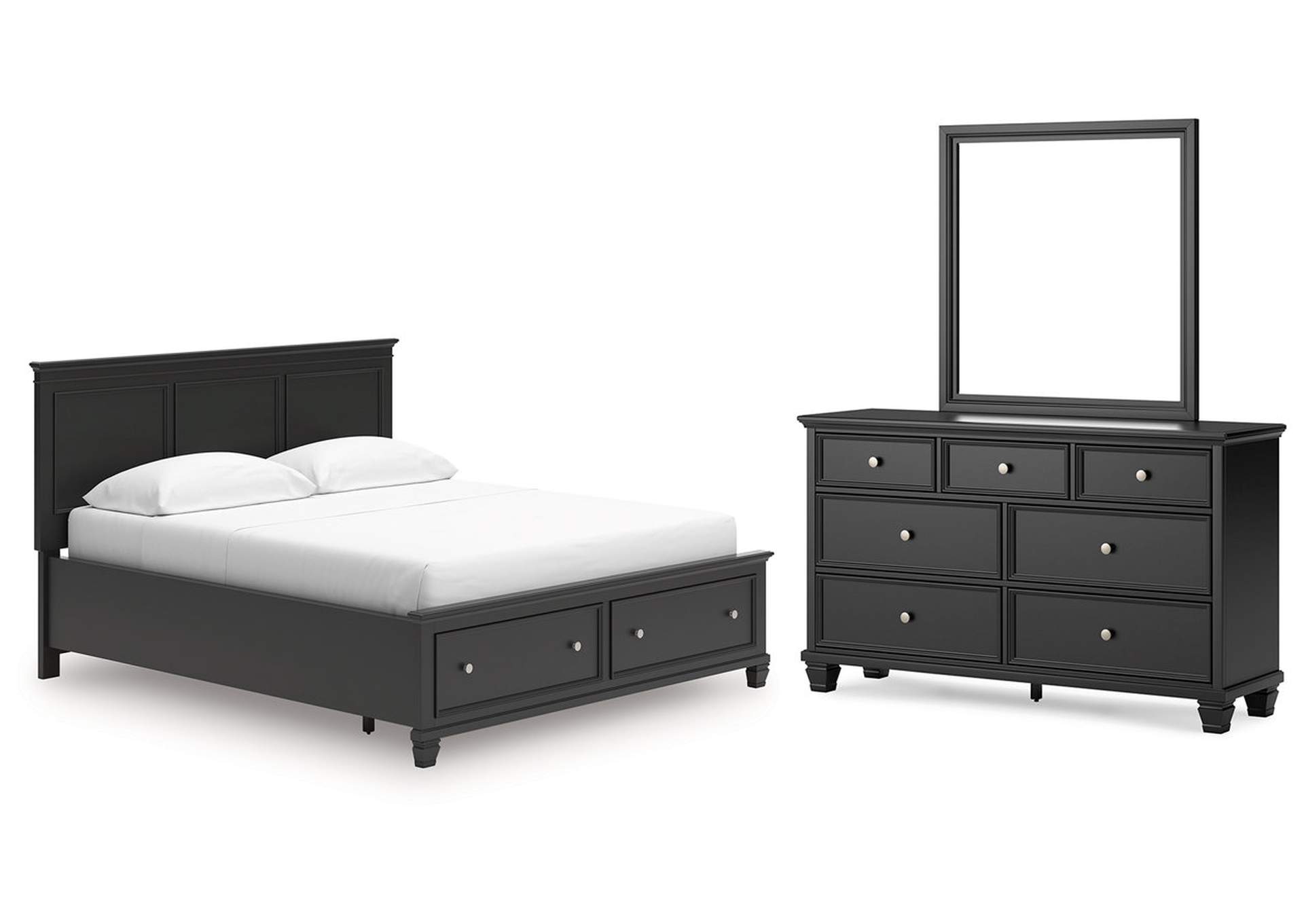 Lanolee California King Panel Storage Bed, Dresser and Mirror image 1