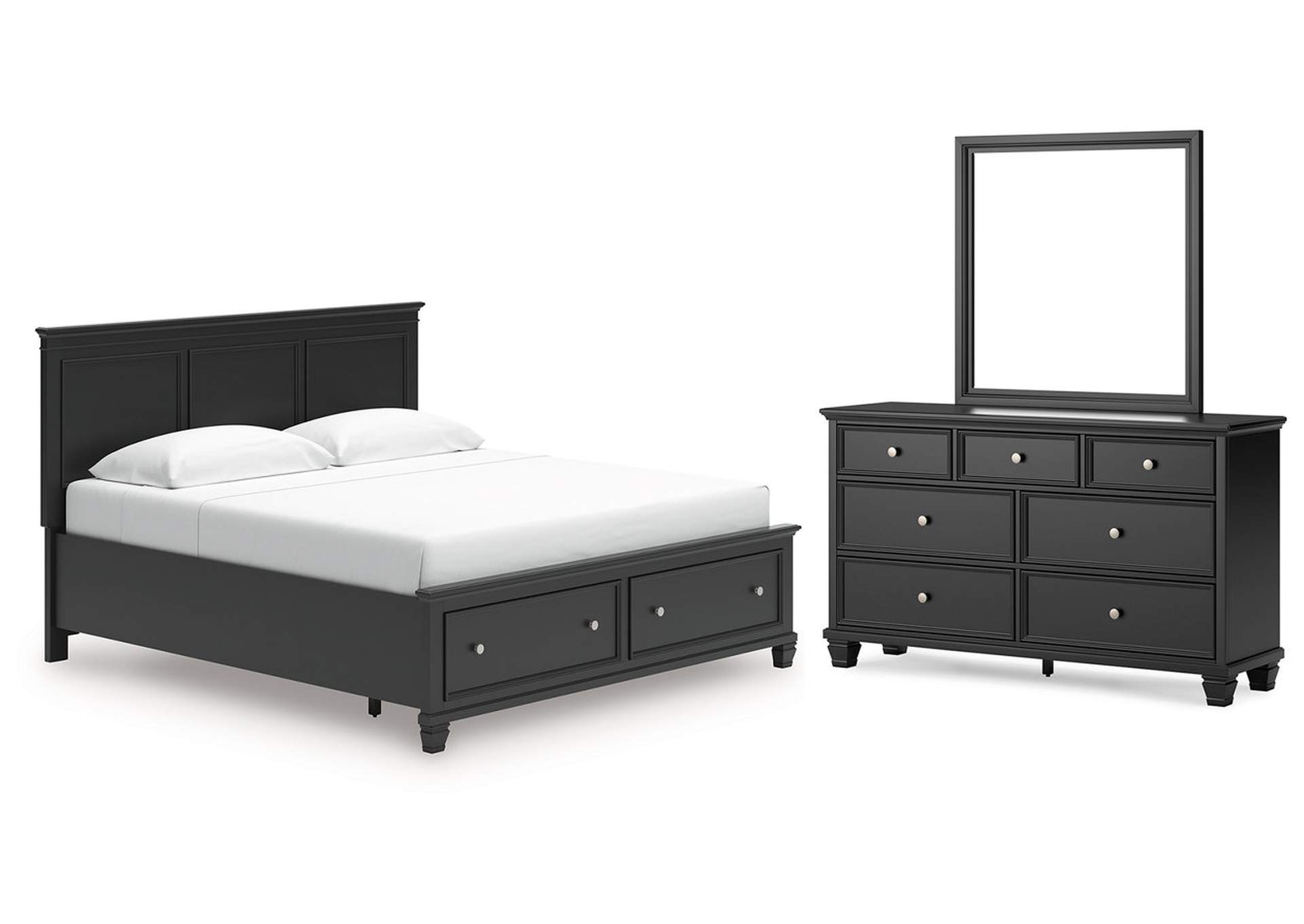 Lanolee King Panel Storage Bed, Dresser and Mirror image 1