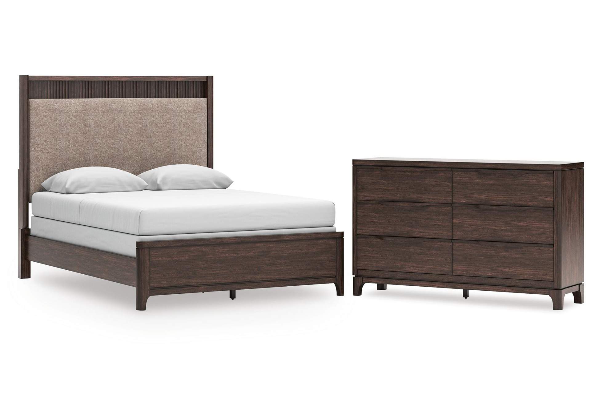 Korestone Queen Upholstered Panel Bed and Dresser image 1
