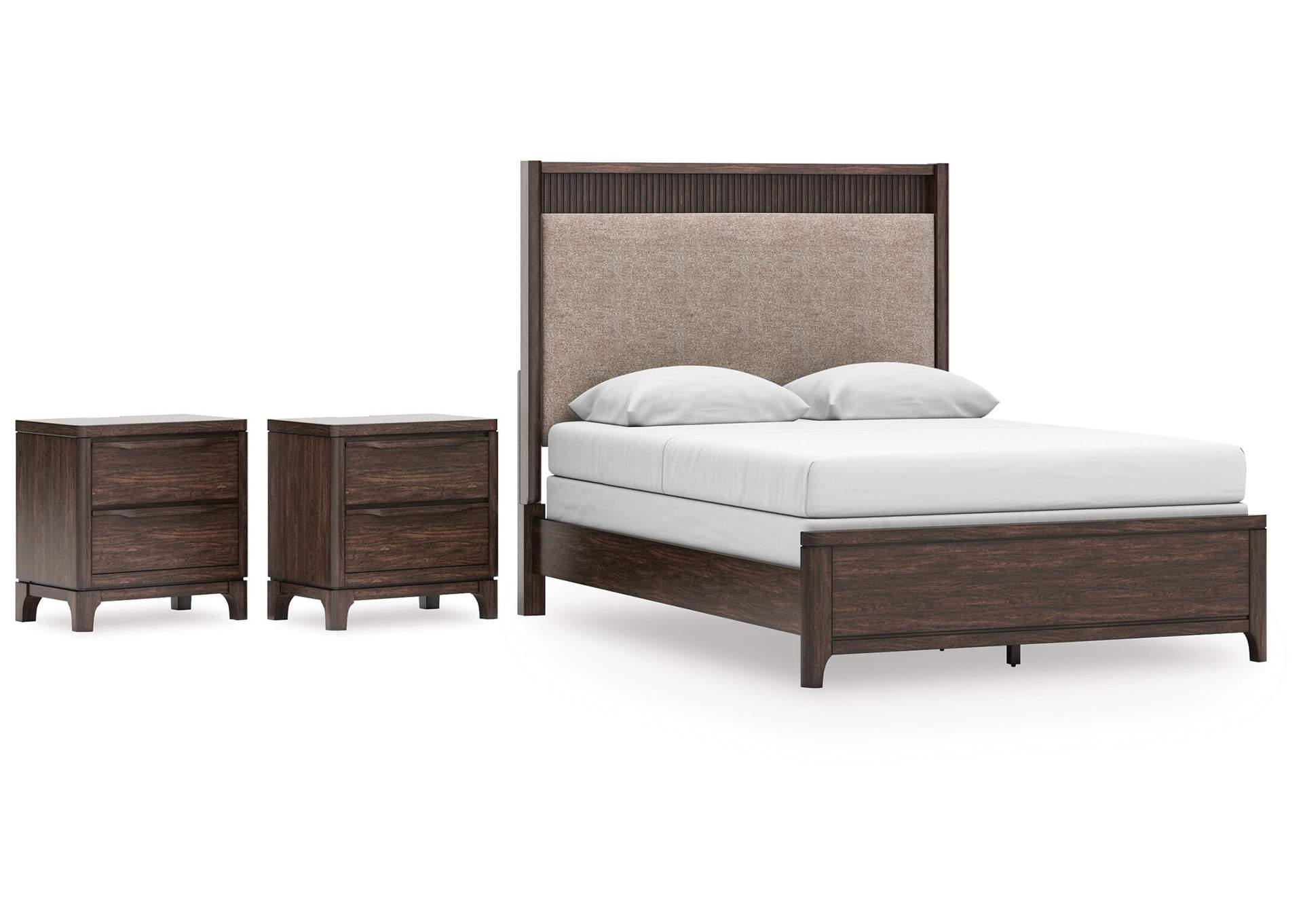Korestone Queen Upholstered Panel Bed and 2 Nightstands image 1