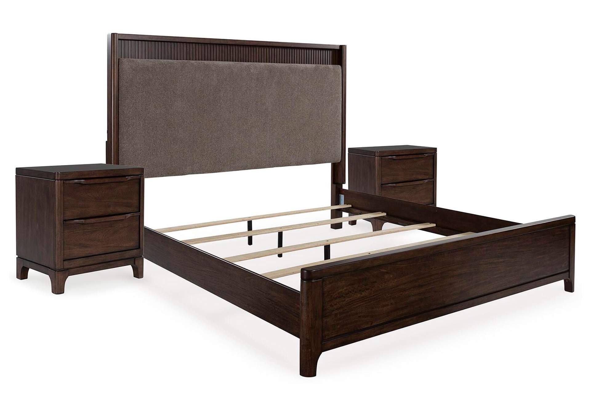 Korestone King Upholstered Panel Bed and 2 Nightstands image 1