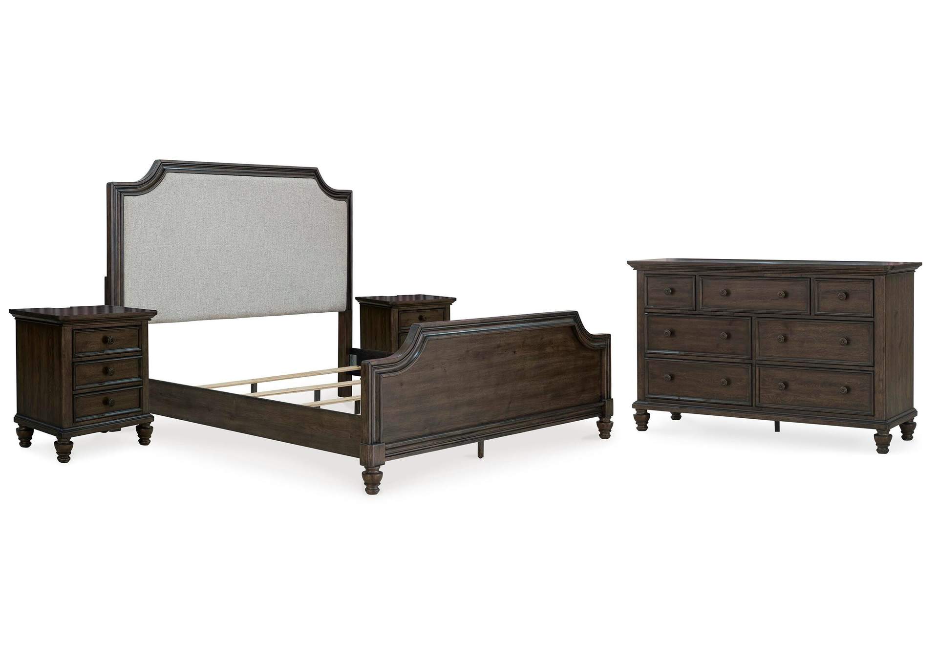 Veramond King Upholstered Panel Bed with Dresser and 2 Nightstands image 1