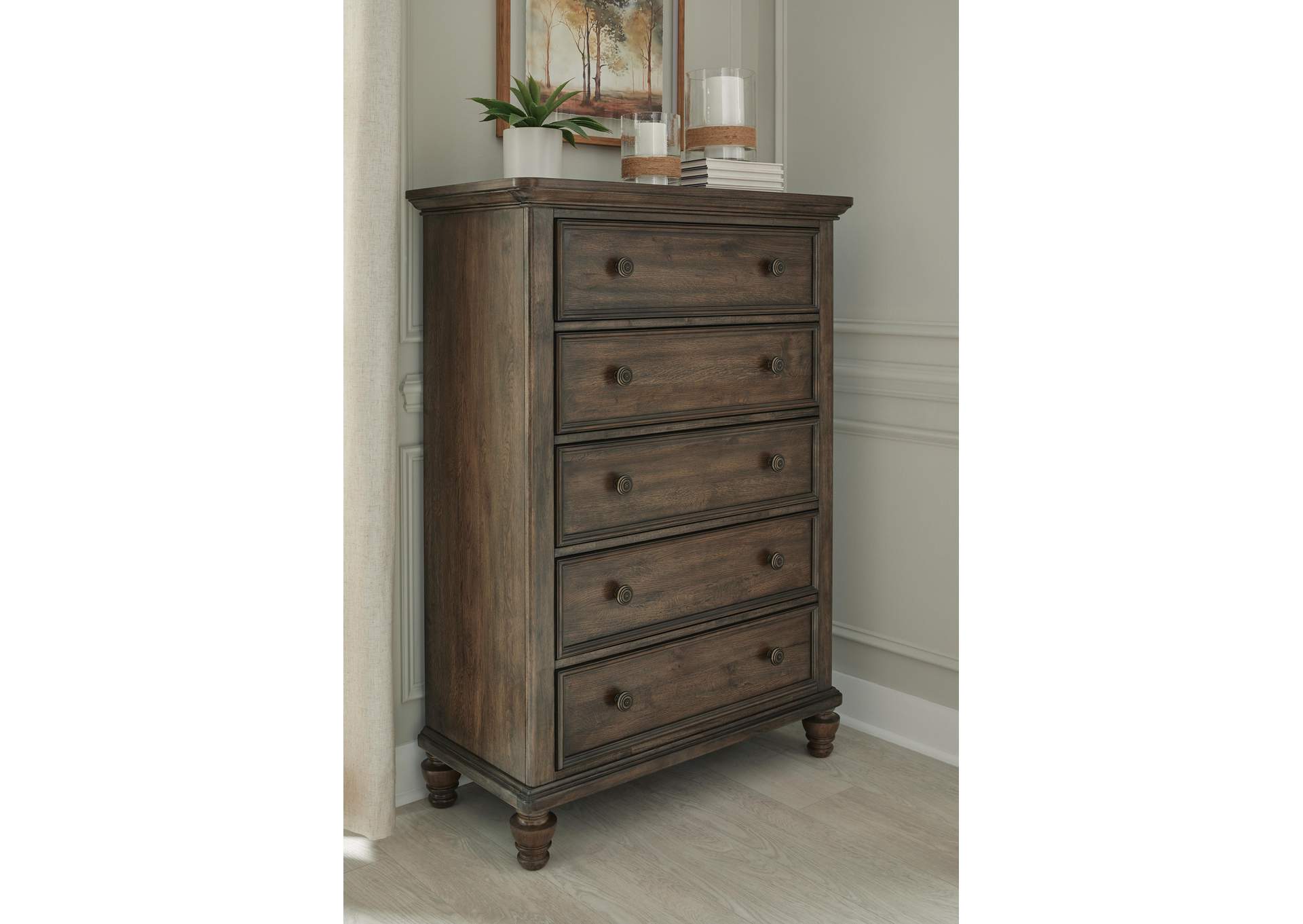 Veramond Queen Upholstered Panel Bed with Mirrored Dresser, Chest and Nightstand image 8