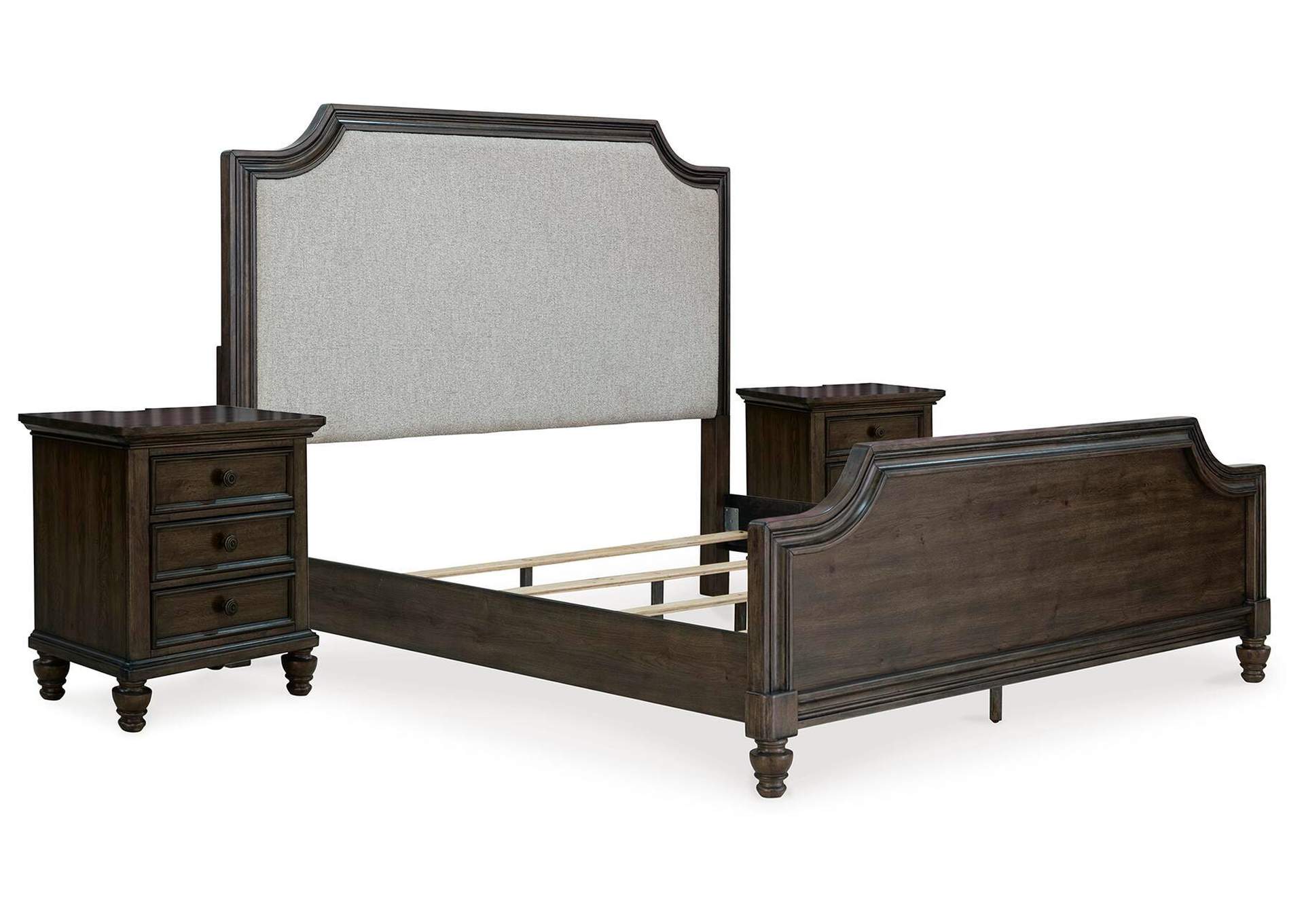 Veramond California King Upholstered Panel Bed with 2 Nightstands image 1