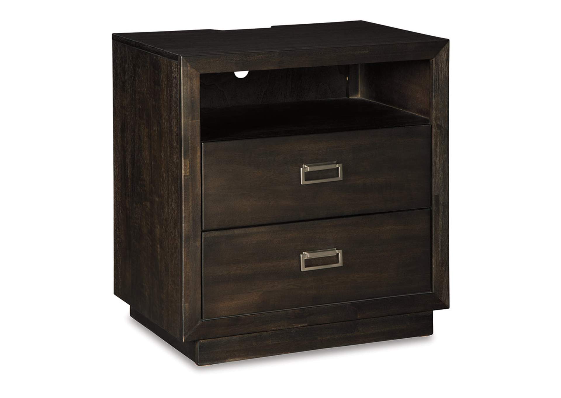 Hyndell King Upholstered Panel Bed with Storage with Mirrored Dresser, Chest and Nightstand