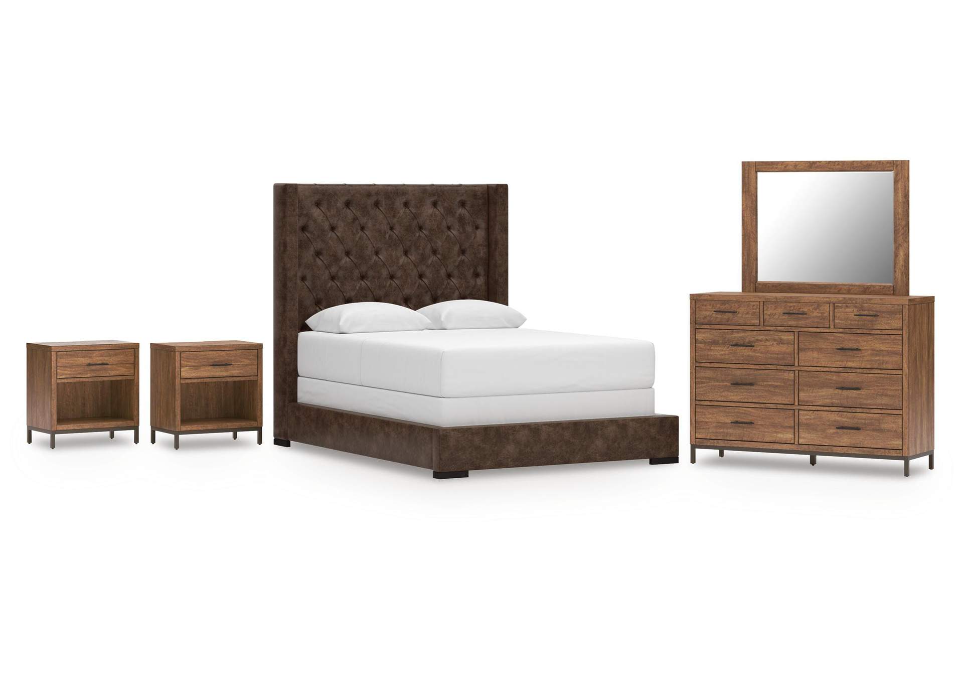 Steenlage Queen Upholstered Bed, Dresser, Mirror and 2 Nightstands image 1