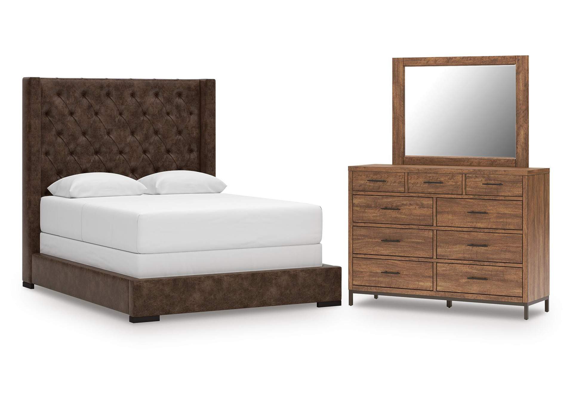 Steenlage Queen Upholstered Bed with Mirrored Dresser image 1