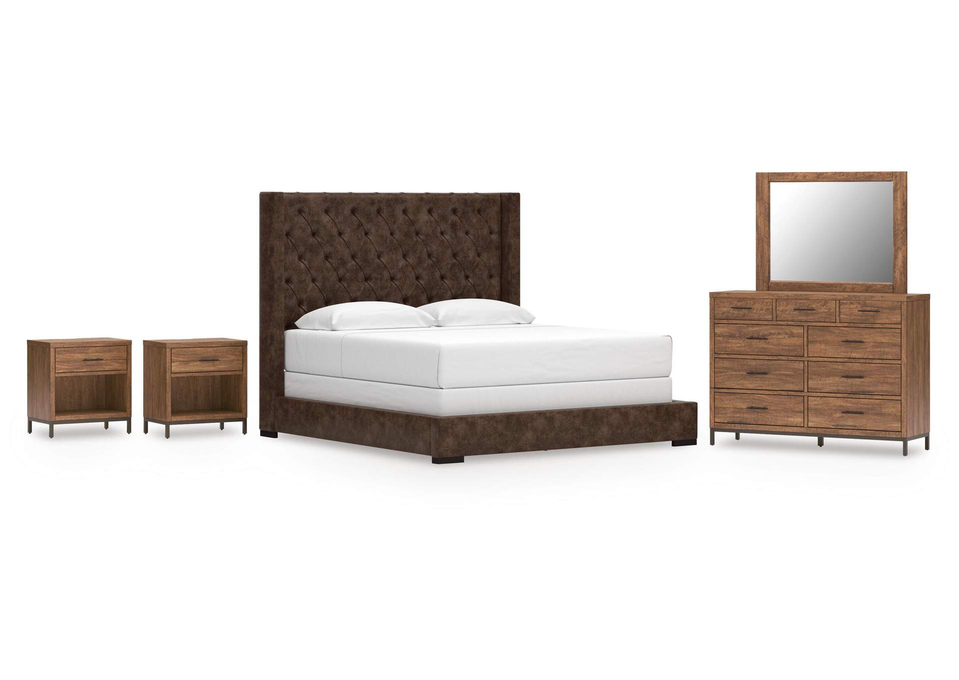 Steenlage King Upholstered Bed, Dresser, Mirror and 2 Nightstands image 1