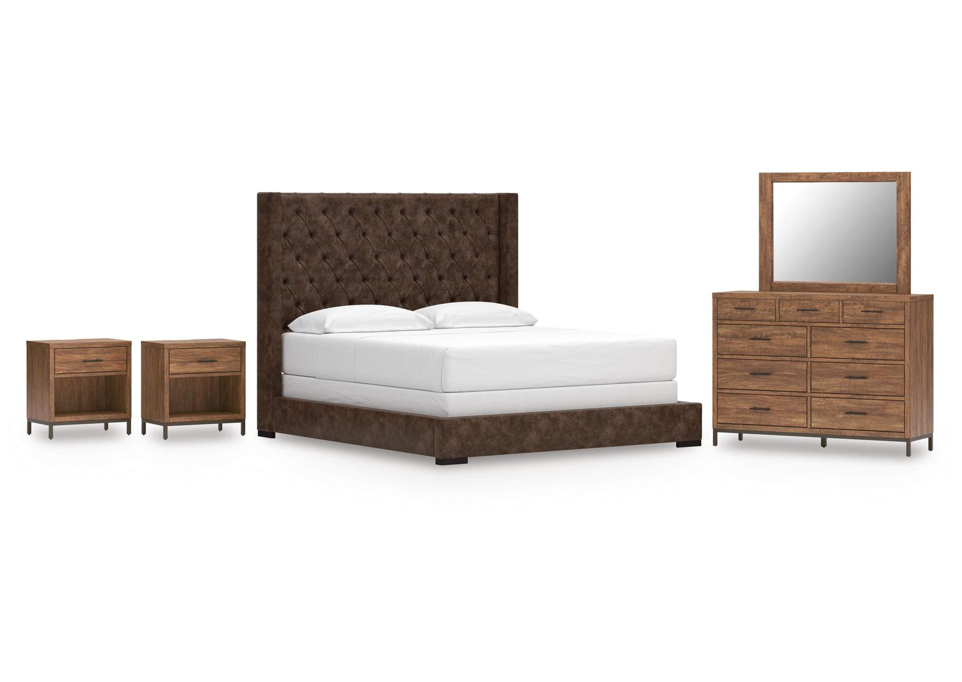 Steenlage California King Upholstered Bed, Dresser, Mirror and 2 Nightstands image 1