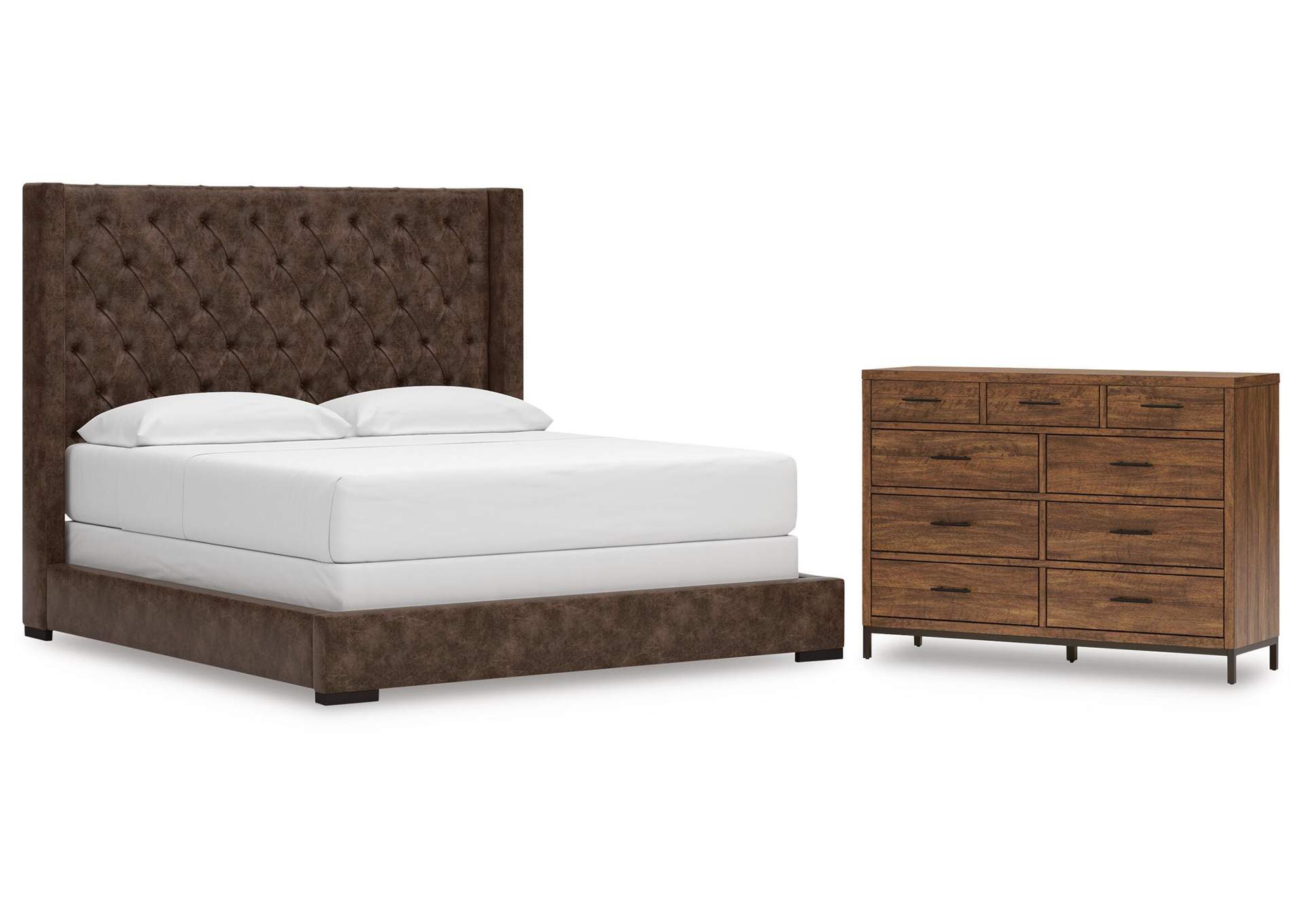 Steenlage California King Upholstered Bed with Dresser image 1